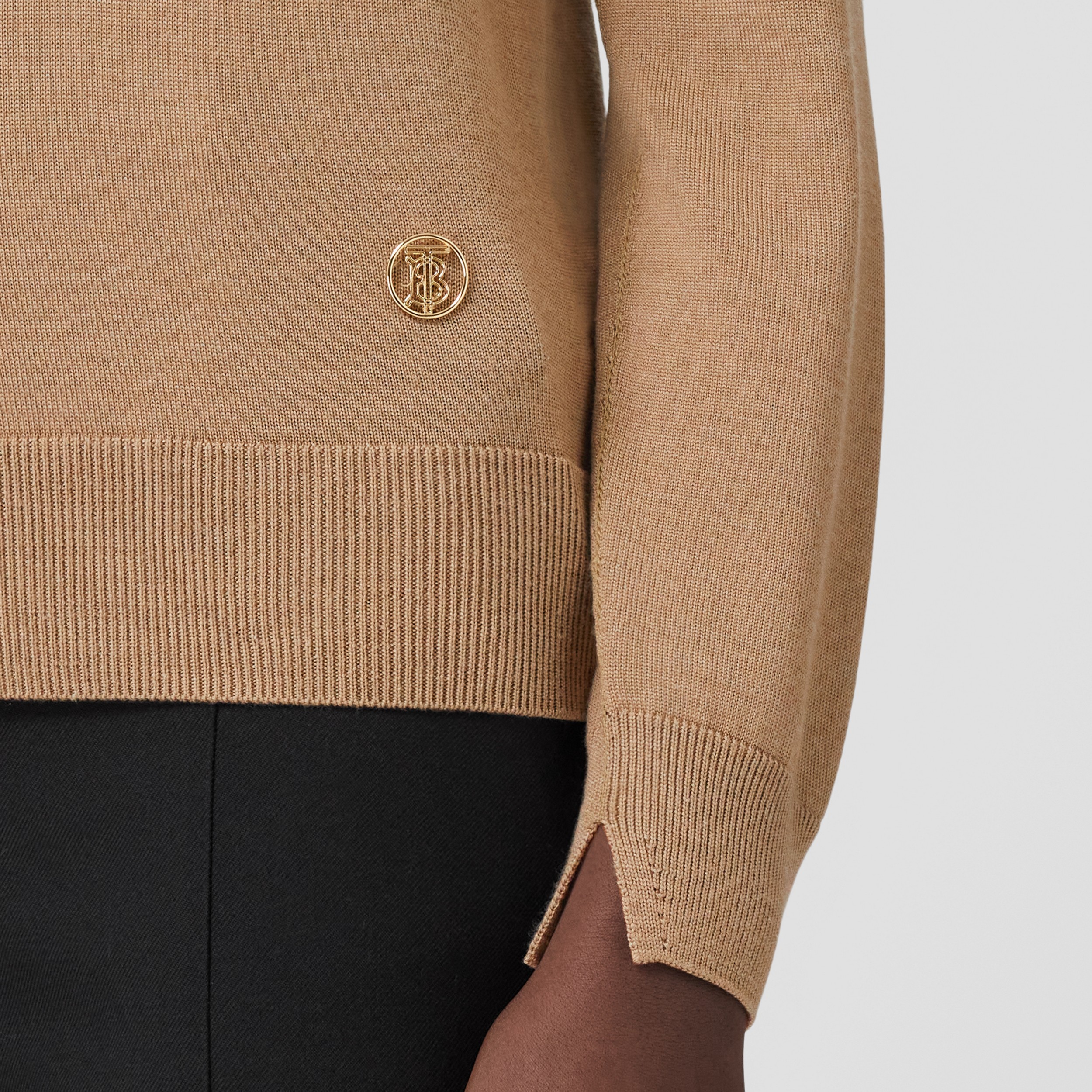 Monogram Motif Wool Silk Funnel Neck Sweater in Camel - Women | Burberry® Official - 2