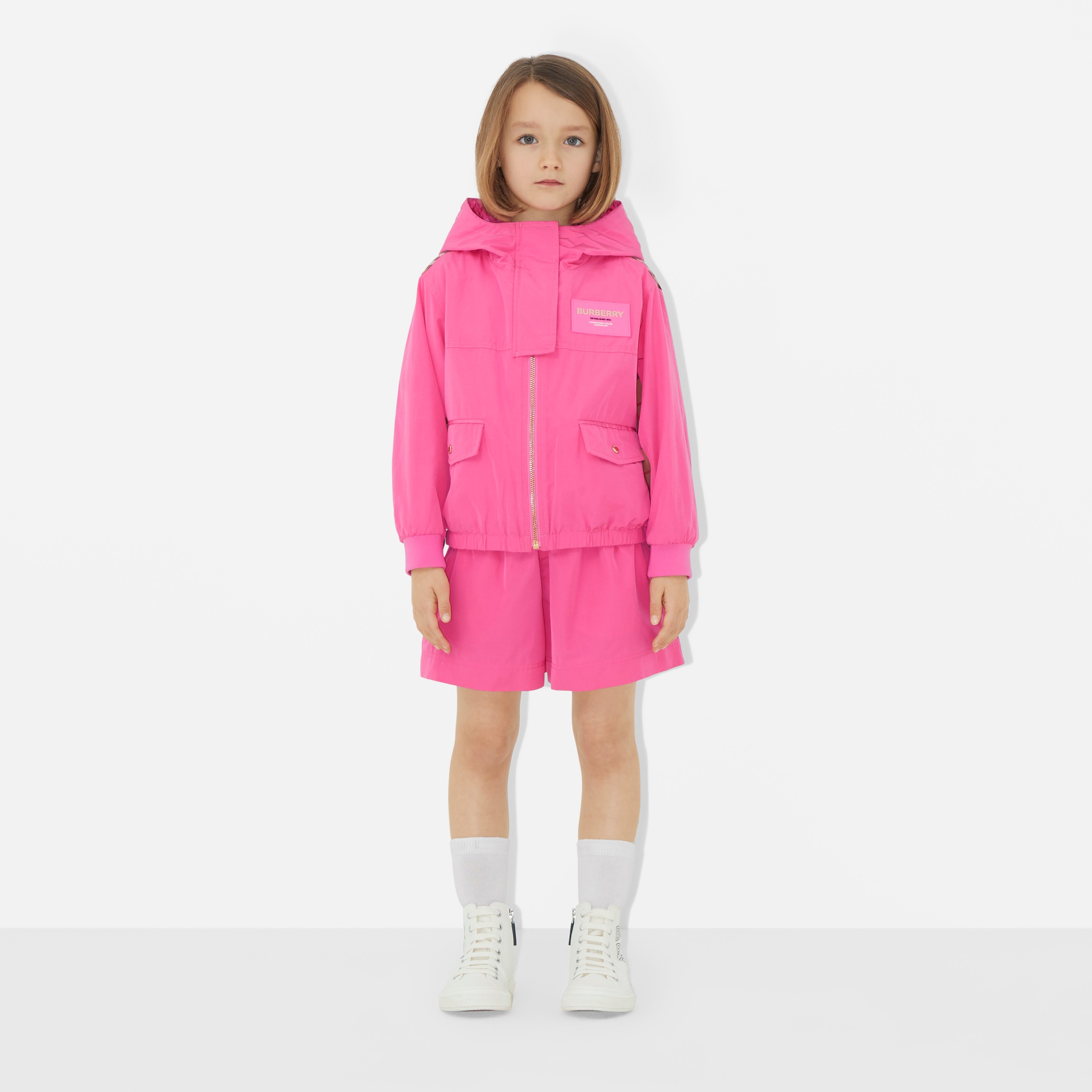Check Panel Cotton Blend Shorts in Bubblegum Pink | Burberry® Official - 3