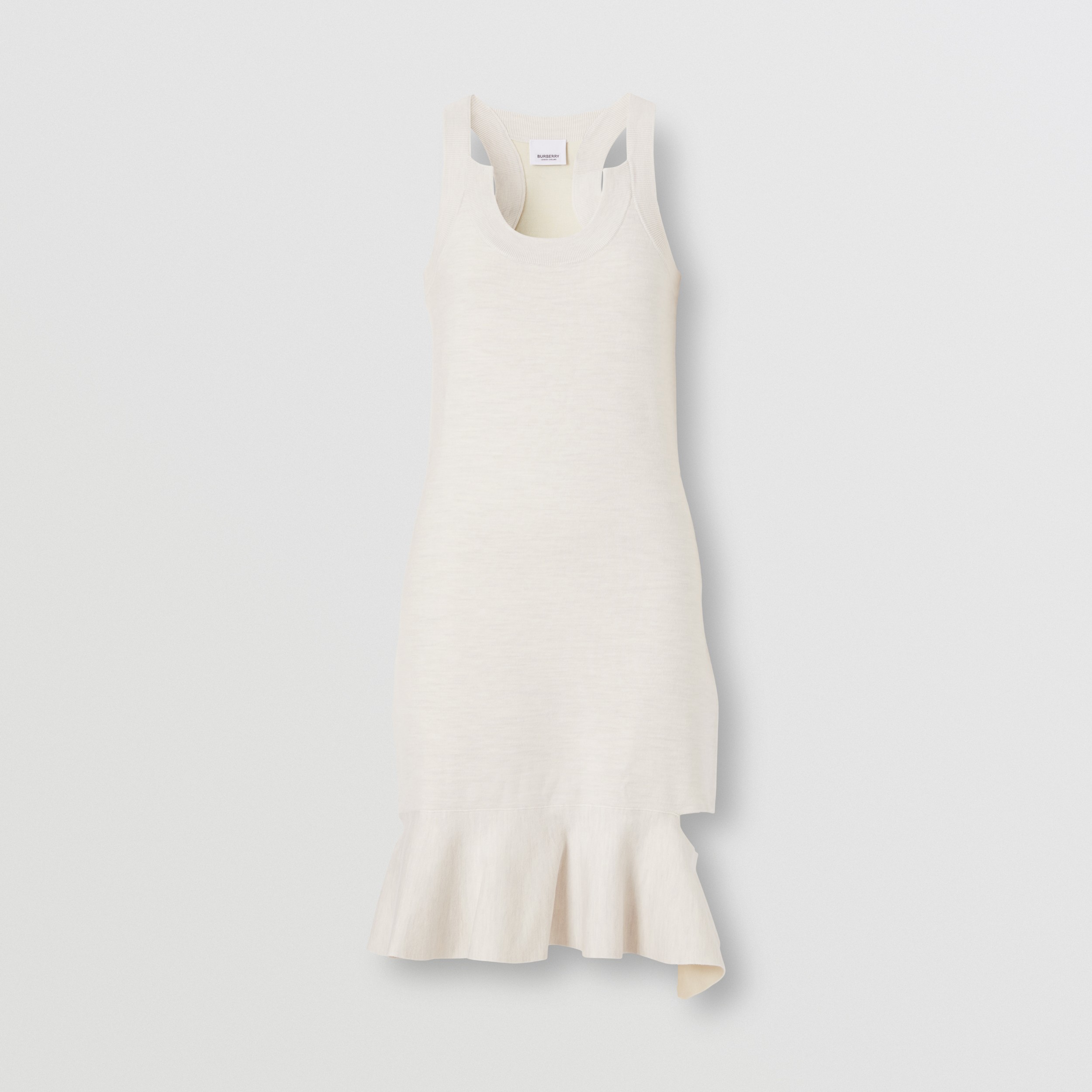 Cut-out Peplum Hem Silk Wool Blend Dress in Oatmeal - Women | Burberry® Official - 1
