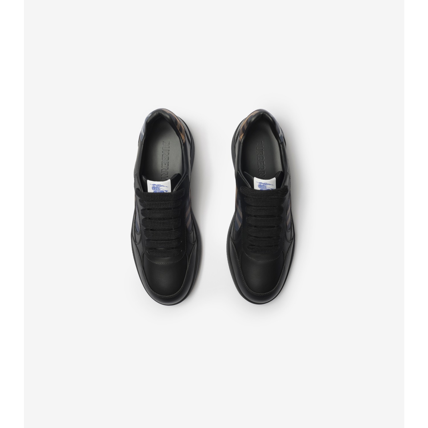 Leather and Check Terrace Sneakers​ in Black/wave blue - Men | Burberry® Official