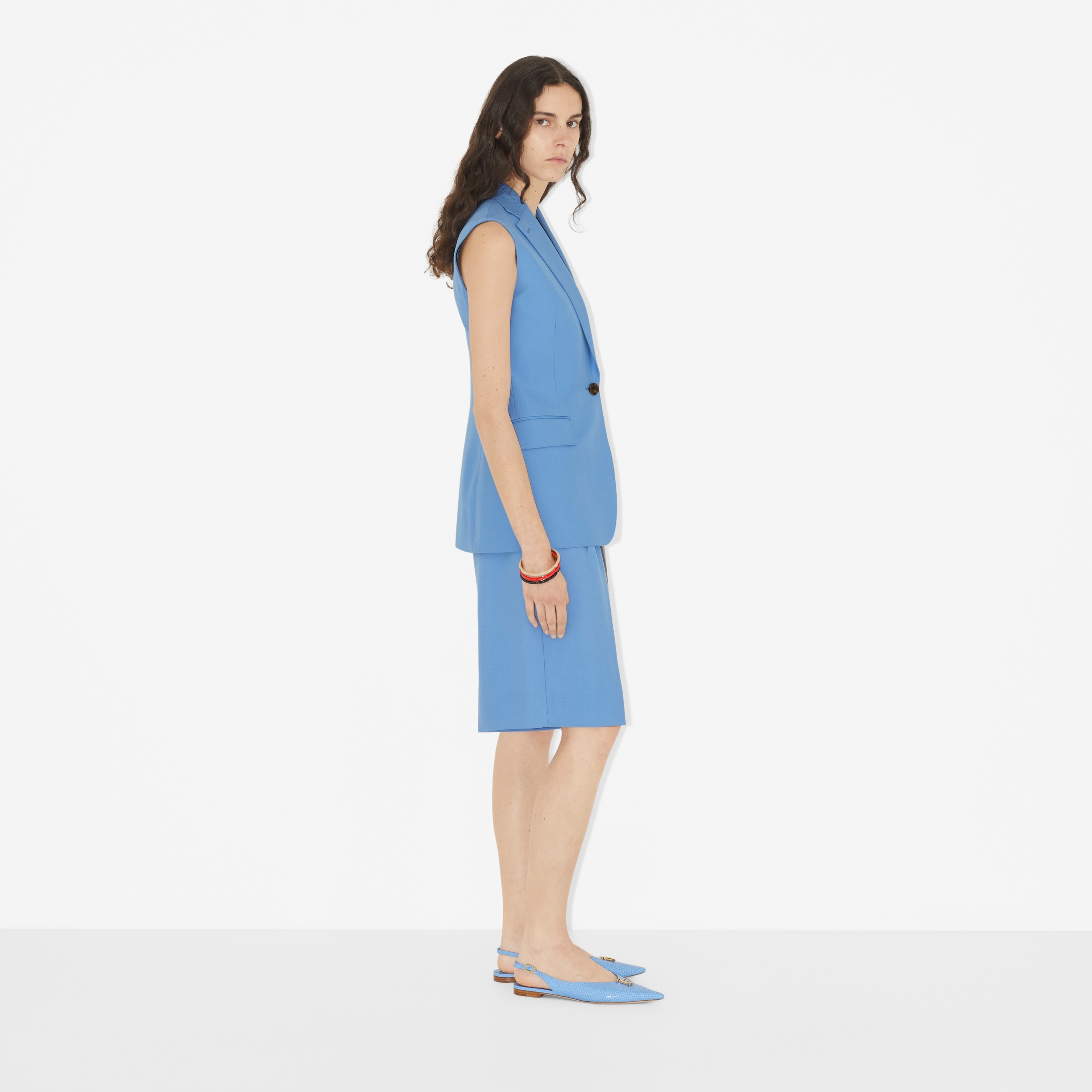 Sleeveless Wool Tailored Jacket in Cool Cornflower Blue - Women | Burberry® Official - 3