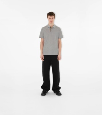 Cotton Polo Shirt in Pale grey melange Men Burberry Official