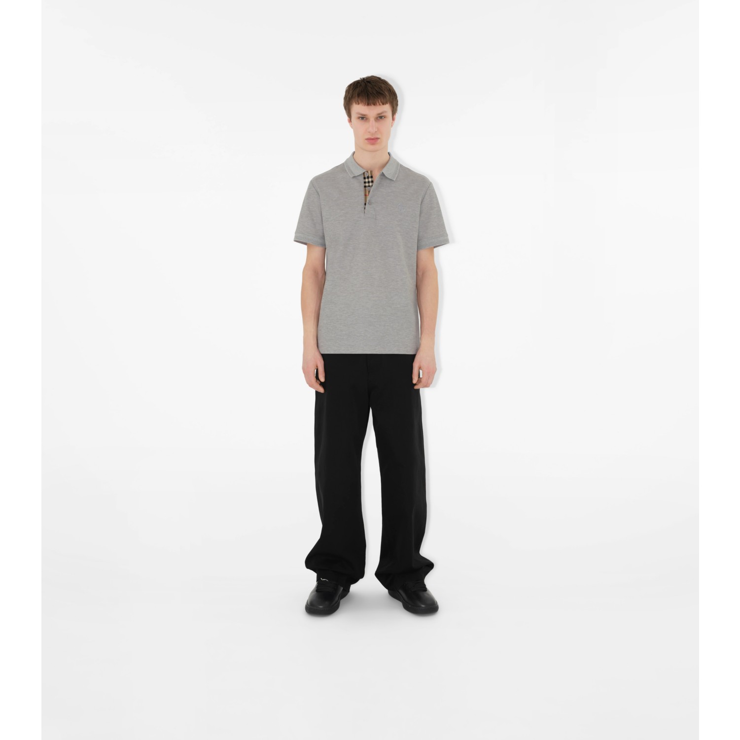 Cotton Polo Shirt in Pale grey melange - Men | Burberry® Official