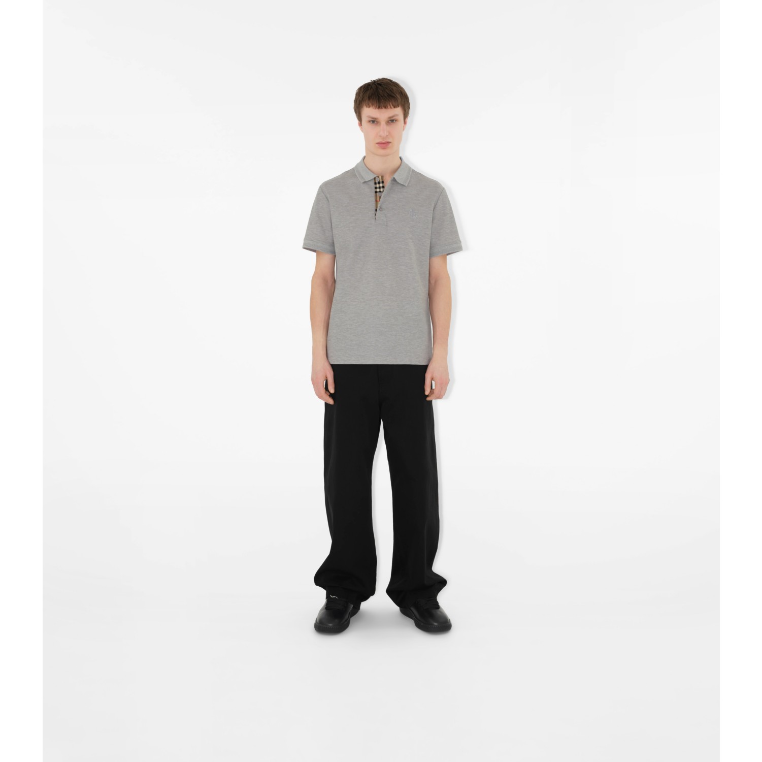 Cotton Polo Shirt in Pale grey melange Men Burberry Official