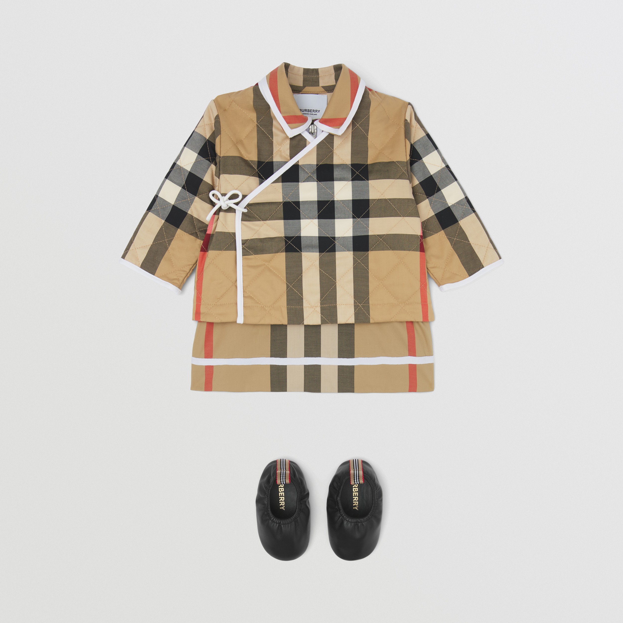 Quilted Check Stretch Cotton Wrap Jacket in Archive Beige - Children ...