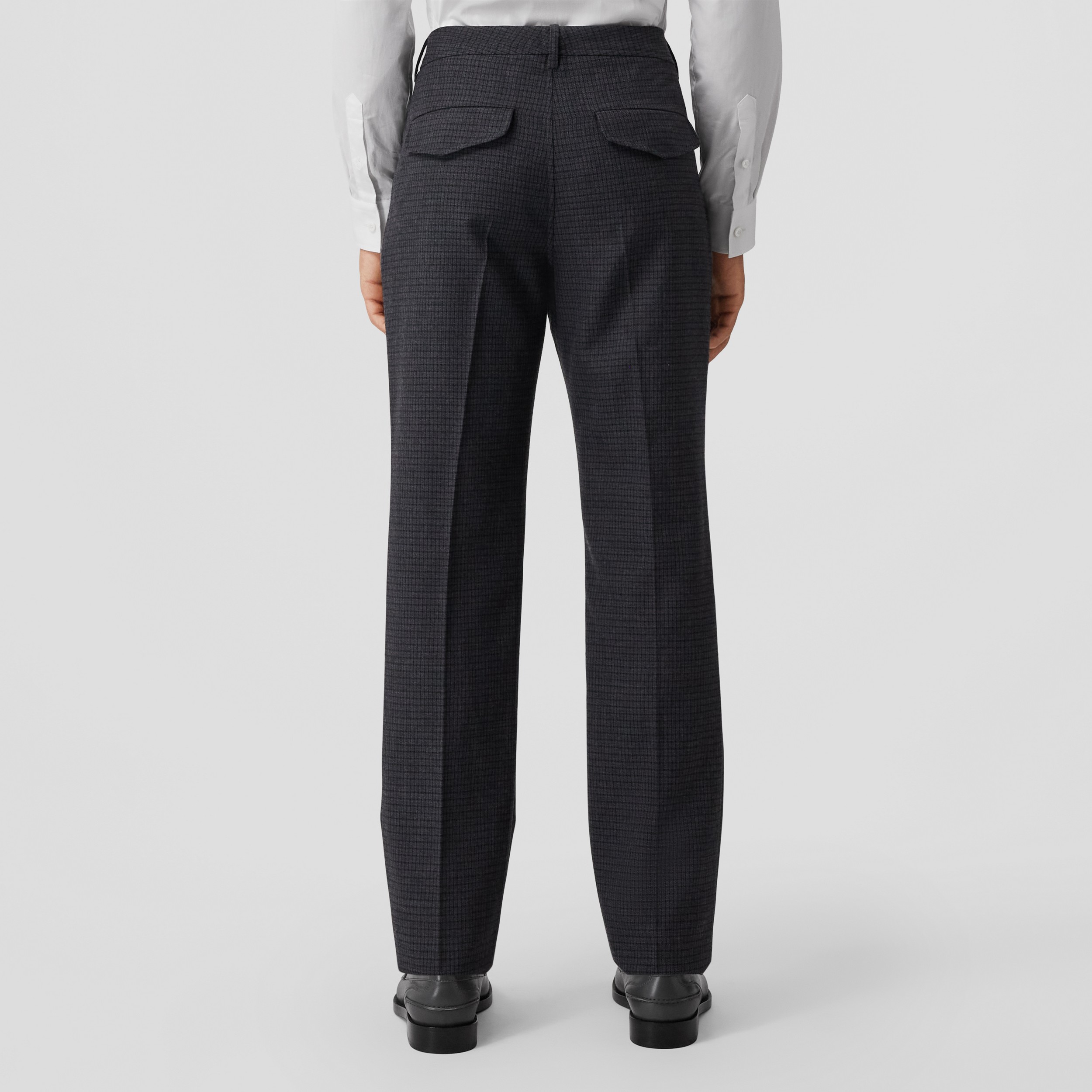 Monogram Motif Micro Check Wool Tailored Trousers in Charcoal - Men | Burberry® Official - 3