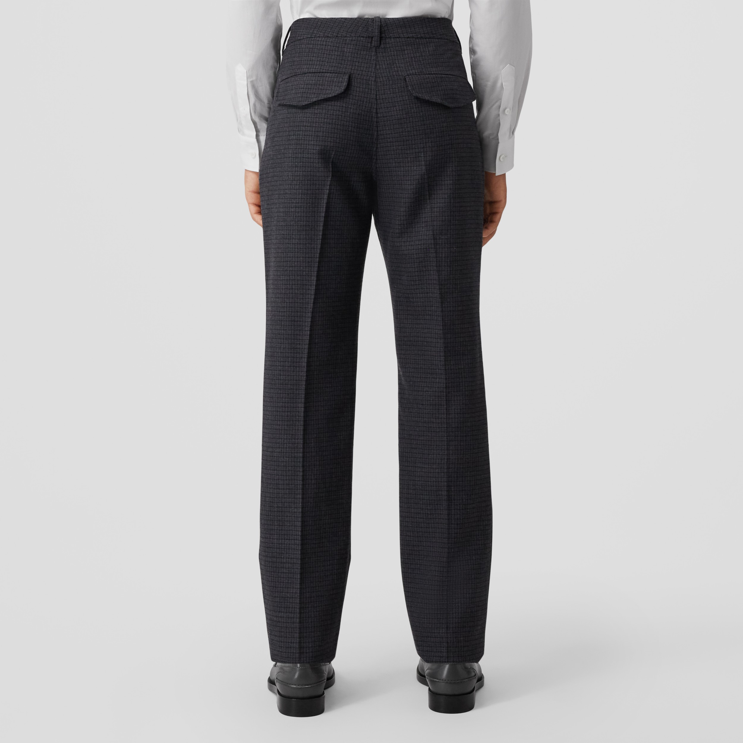 Monogram Motif Micro Check Wool Tailored Trousers in Charcoal - Men | Burberry® Official - 3