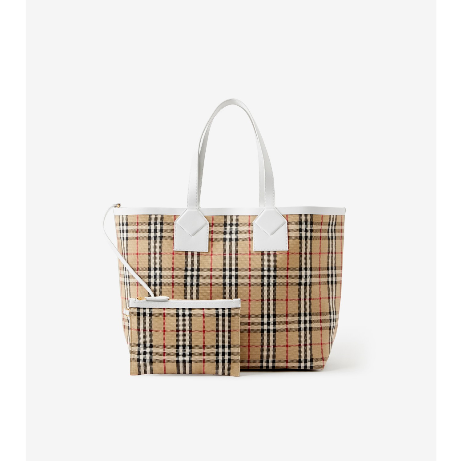 Burberry Plaid Top Handle Bag in White