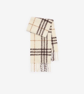 チェック アルパカウールブレンド ブークレスカーフ (ペブルホワイト