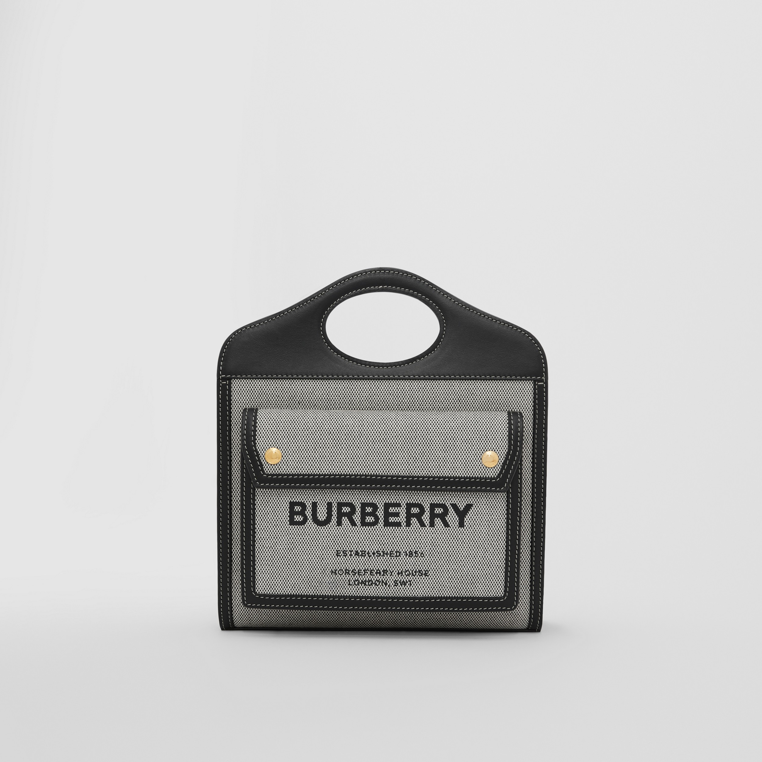 トライカラー コットンキャンバス＆レザー ミニ ポケットバッグ (ブラック／タン) - ウィメンズ | Burberry®公式サイト