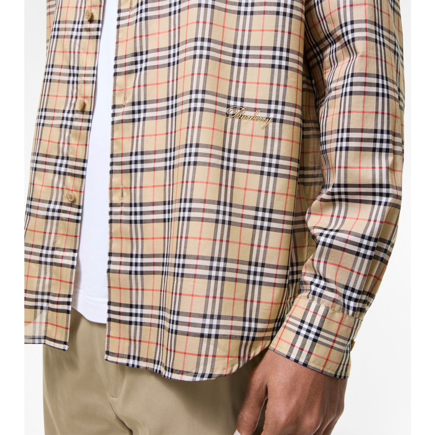Relaxed Fit Check Cotton Shirt in Sand beige