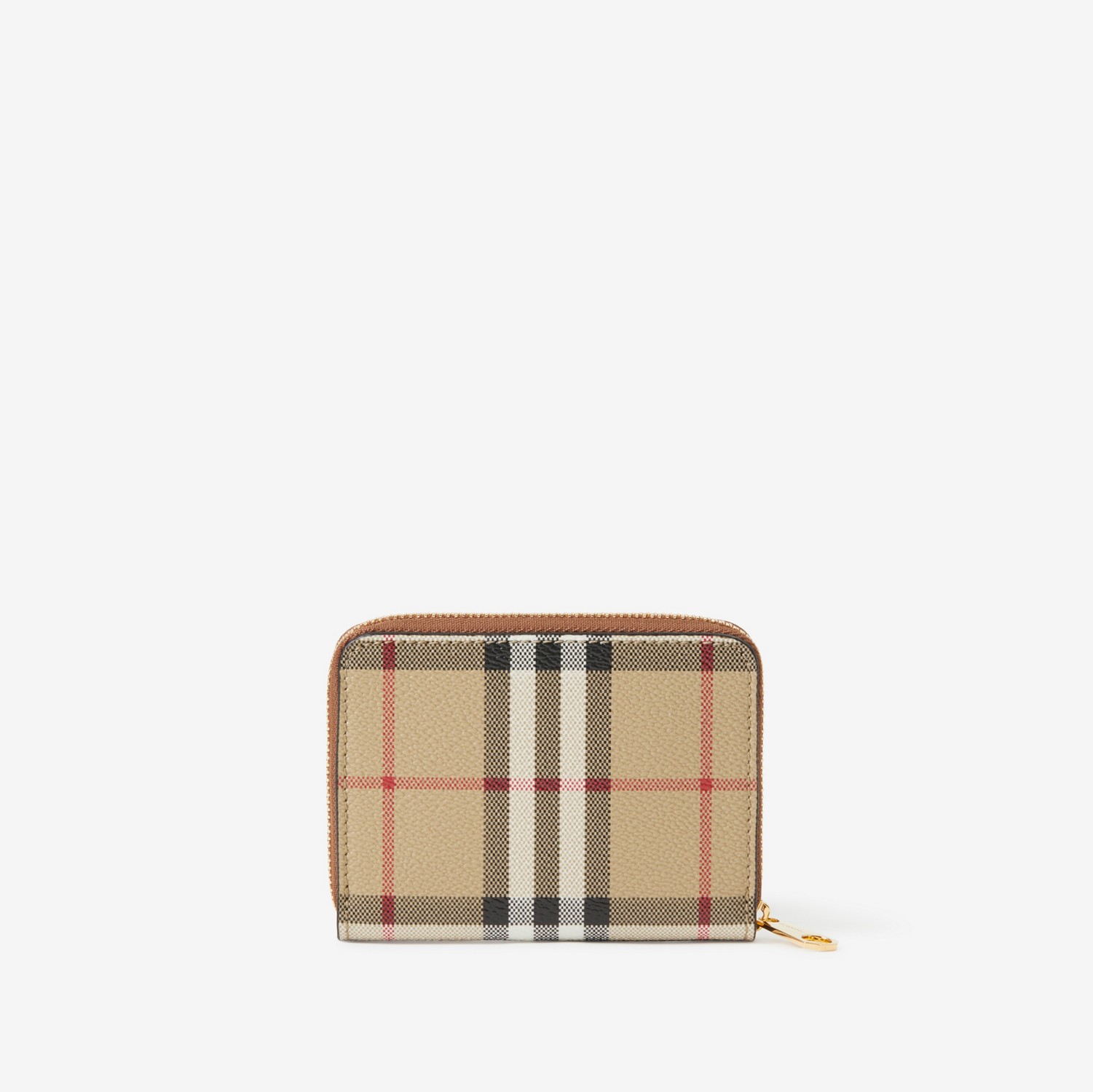 Check and Leather Zip Wallet in Archive Beige/briar Brown - Women | Burberry® Official