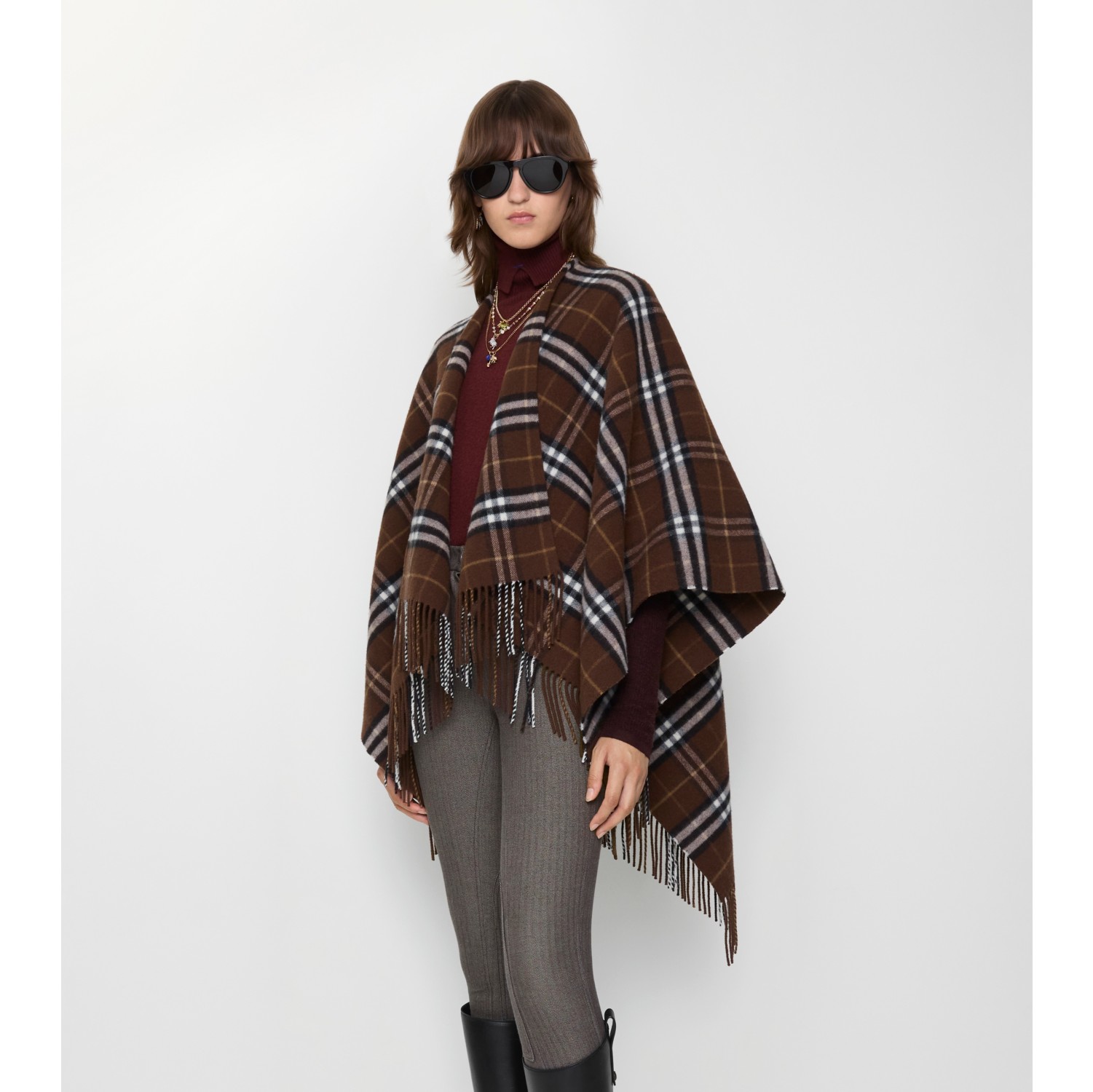 Check Wool Cashmere Cape