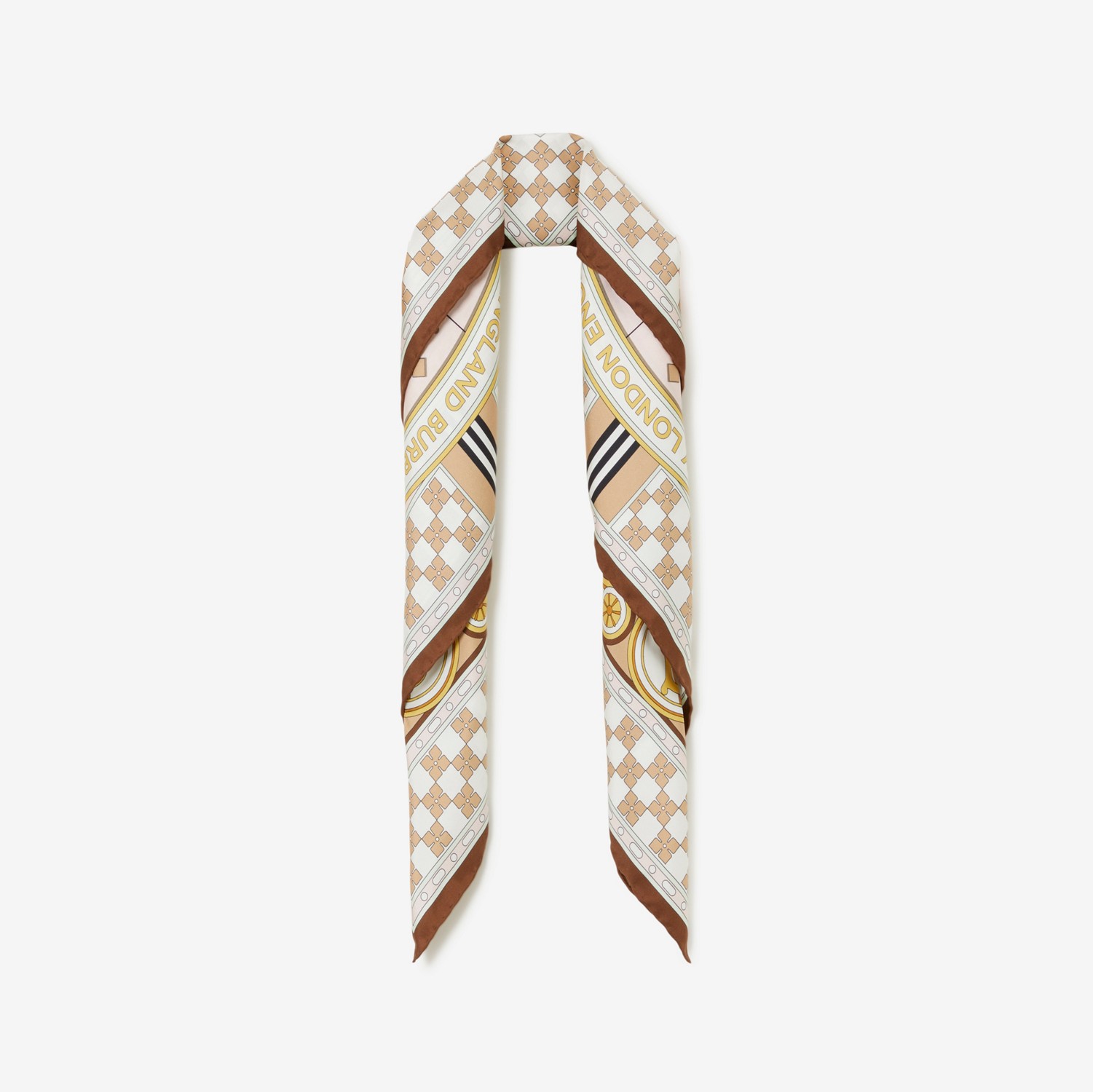 Clock Print Silk Square Scarf in Camel | Burberry® Official