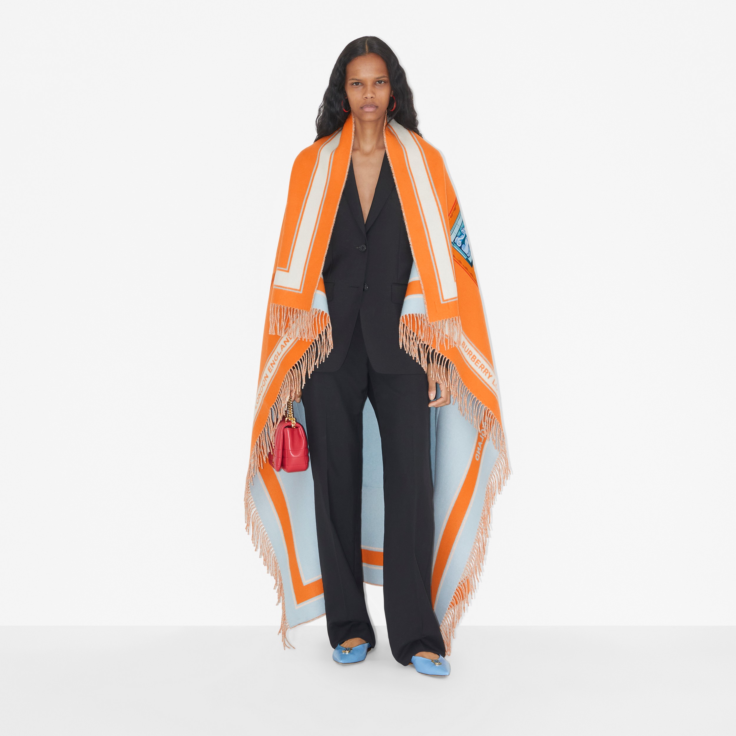 EKD Print Cashmere Wool Blanket in Bright Orange | Burberry® Official - 4