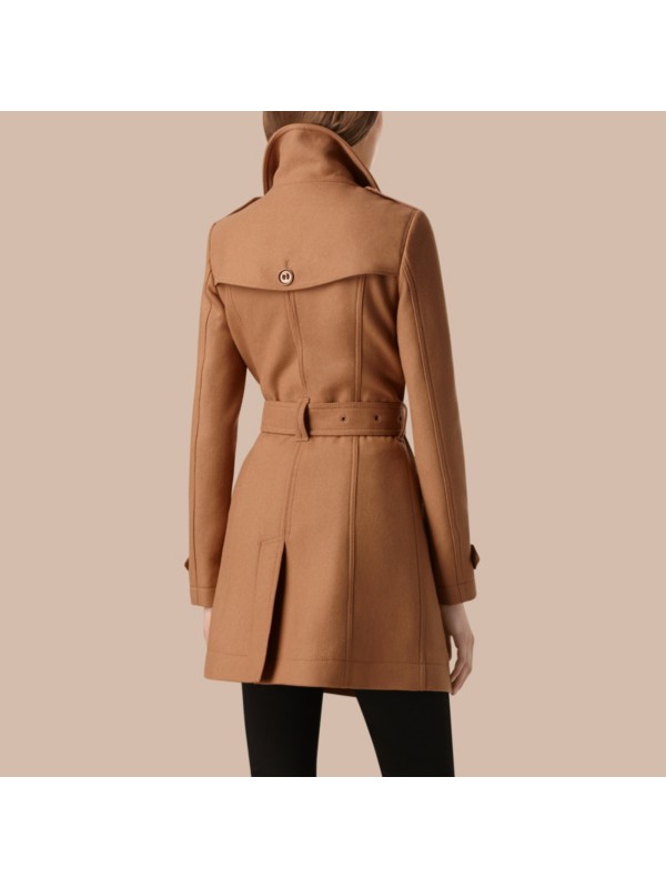 Short Double Wool Twill Trench Coat in Camel - Women | Burberry United ...