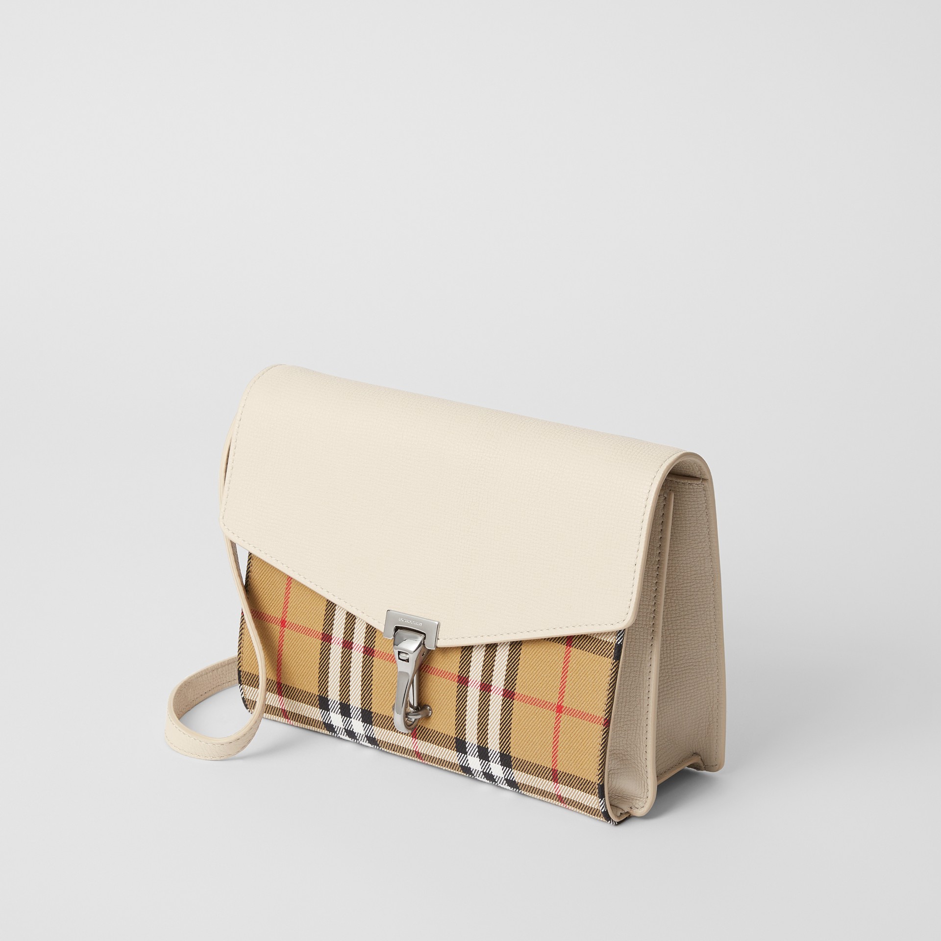 Small Vintage Check And Leather Crossbody Bag In Limestone Women Burberry United States
