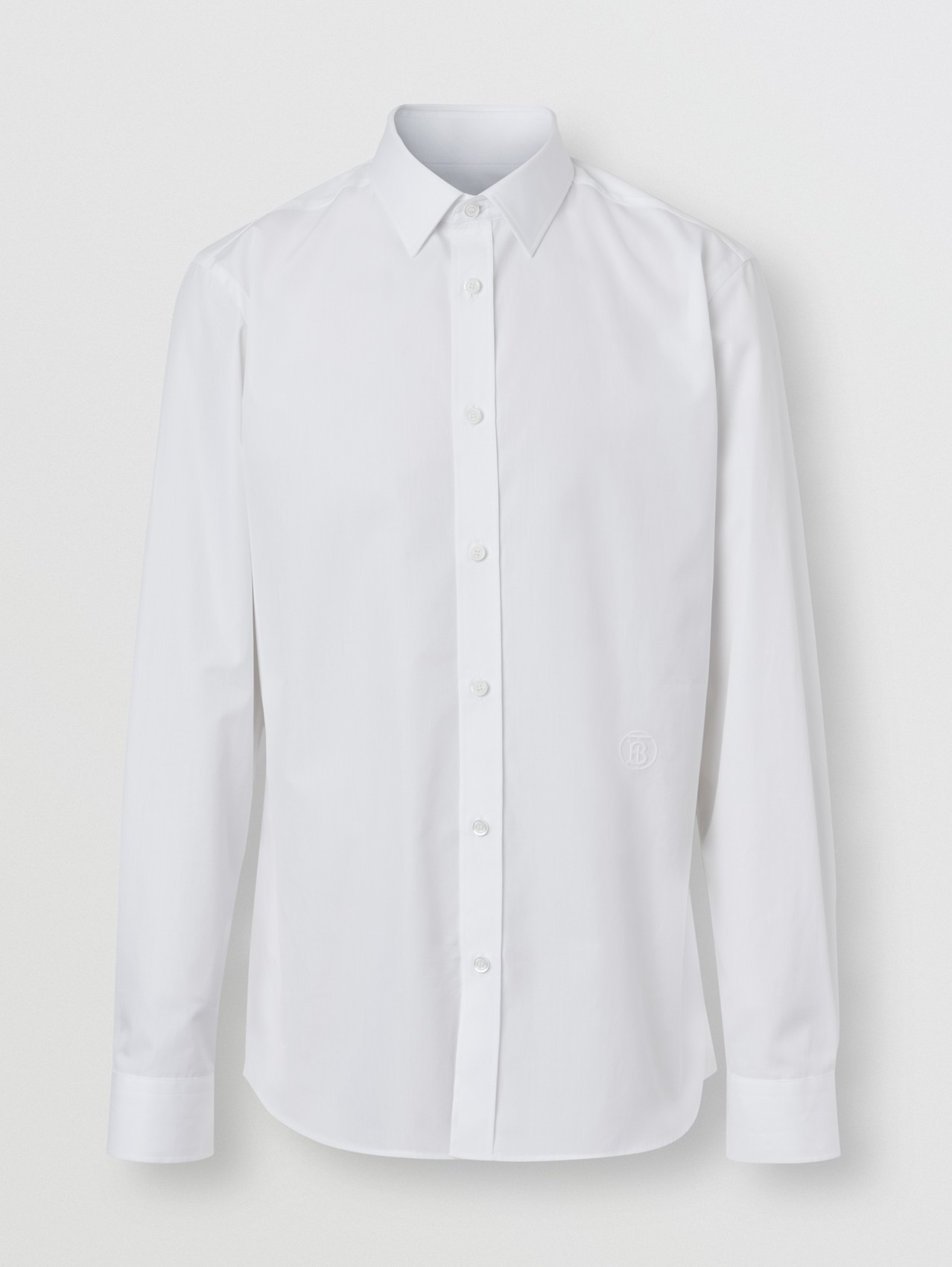 Camicia aderente in popeline di cotone e motivo monogramma (Bianco)