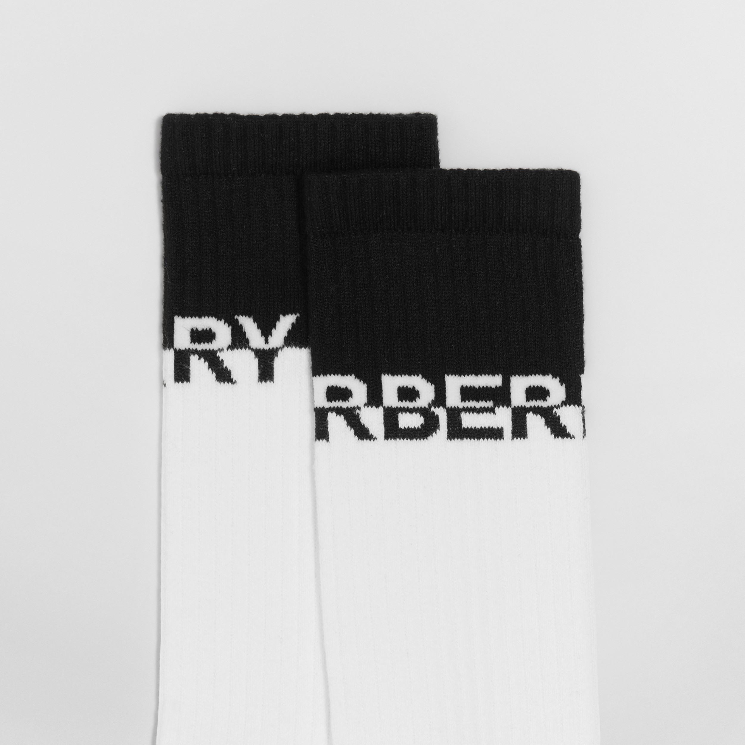Logo Intarsia Technical Stretch Cotton Socks in Black/white | Burberry® Official - 2