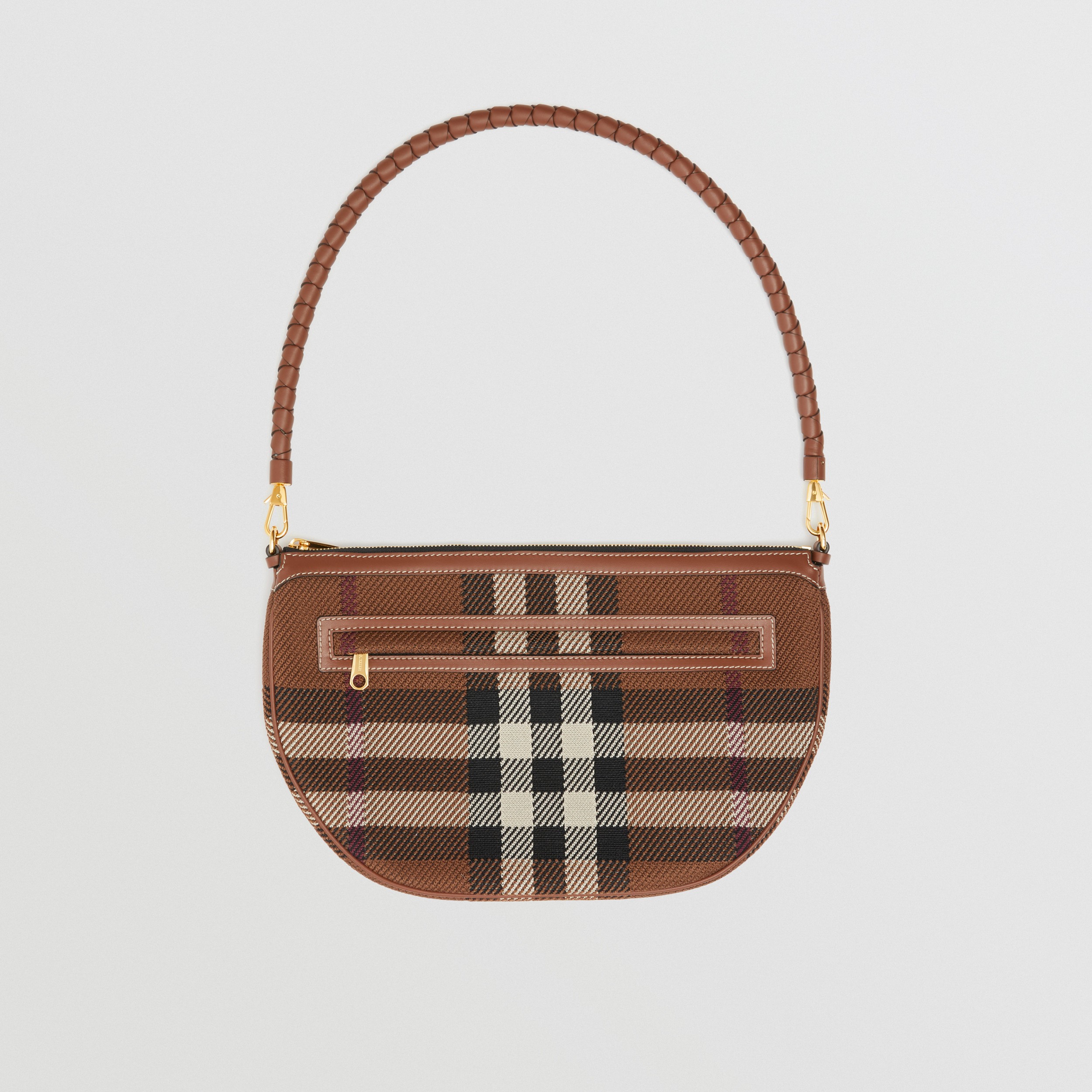 Knitted Check and Leather Large Olympia Pouch in Dark Birch Brown - Women | Burberry® Official - 1