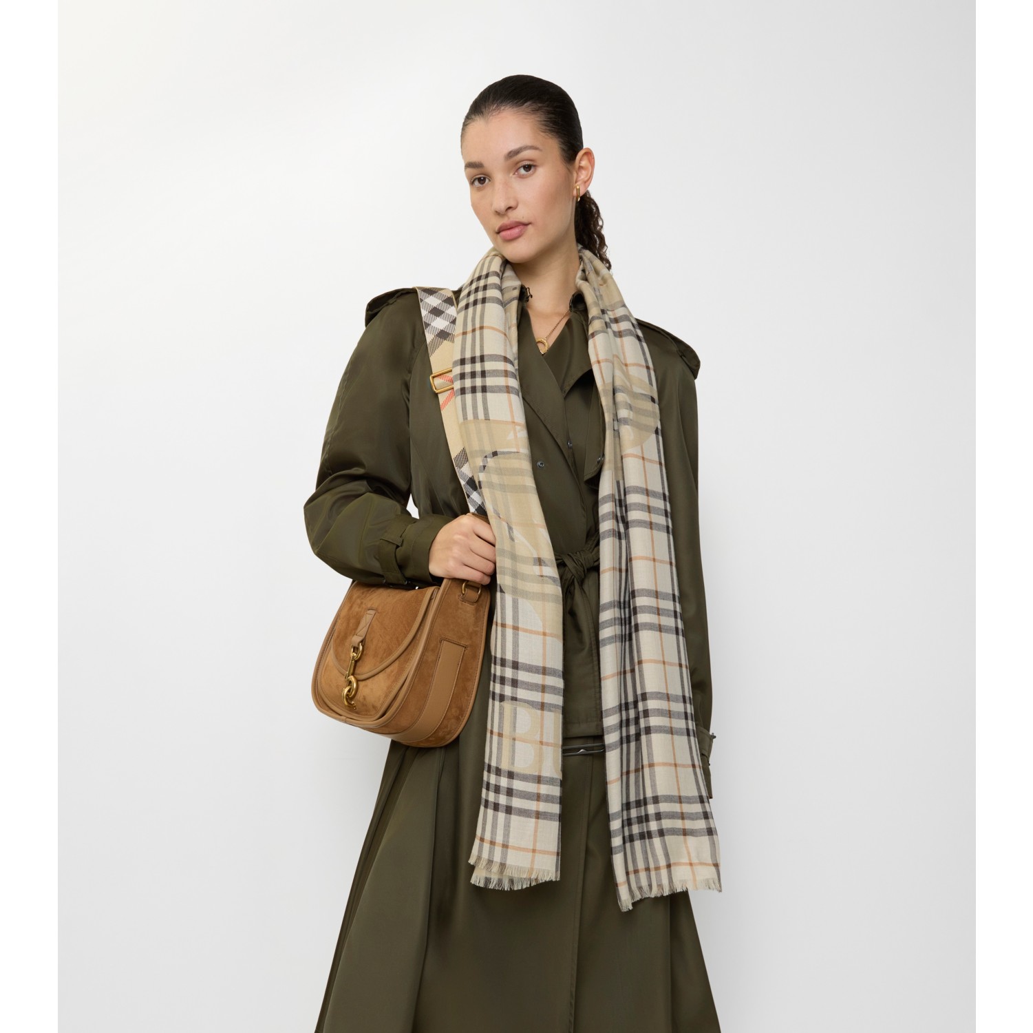 Wide EKD Check Wool Silk Scarf