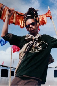 Burberry Festival Campaign featuring model wearing Knight Stamp Cotton T-shirt