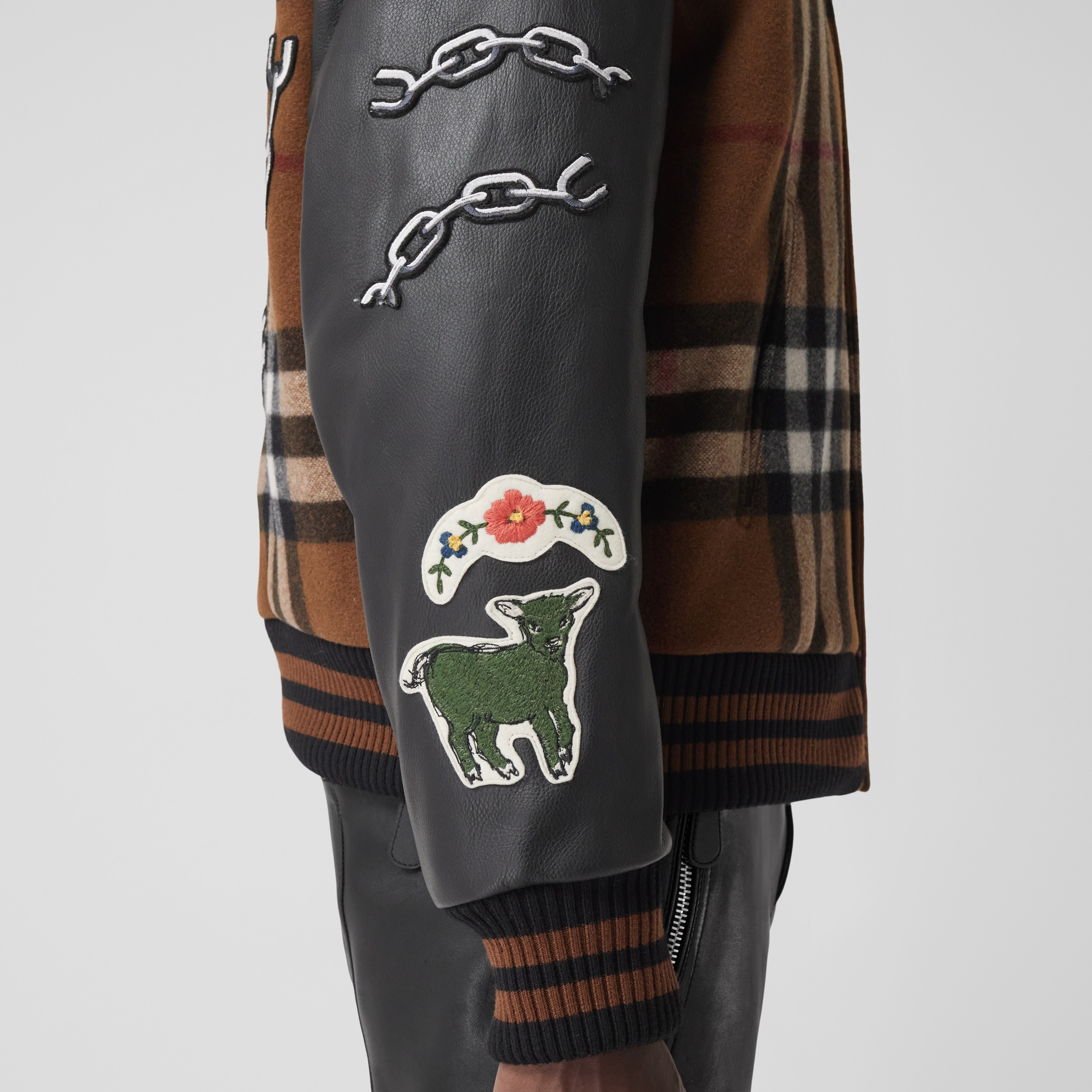 Badge Appliqué Check Technical Wool Bomber Jacket in Dark Birch Brown - Men | Burberry® Official - 3
