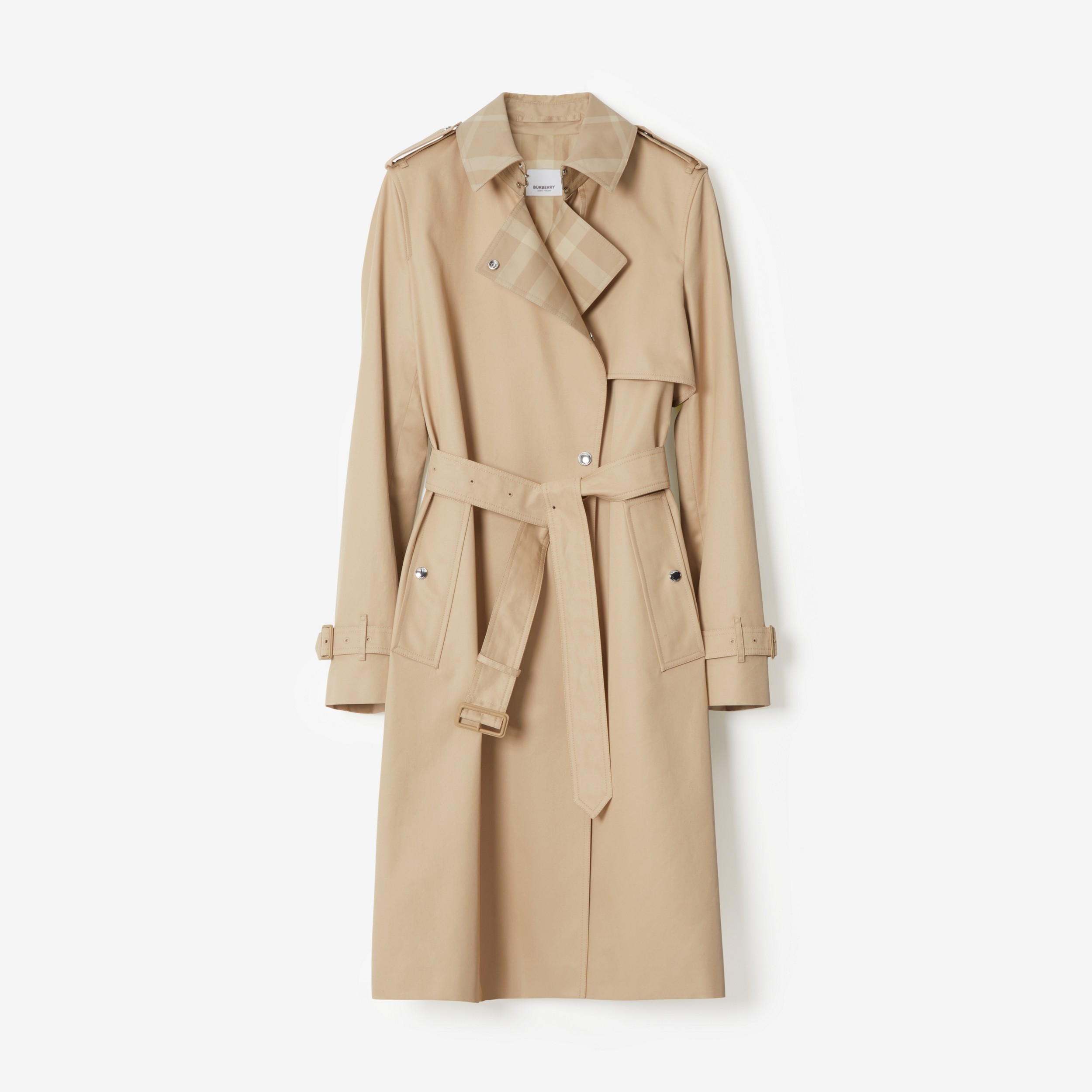 Trench coat en algodón de gabardina con paneles a cuadros (Rosa Beige Suave) - Mujer | Burberry® oficial - 1