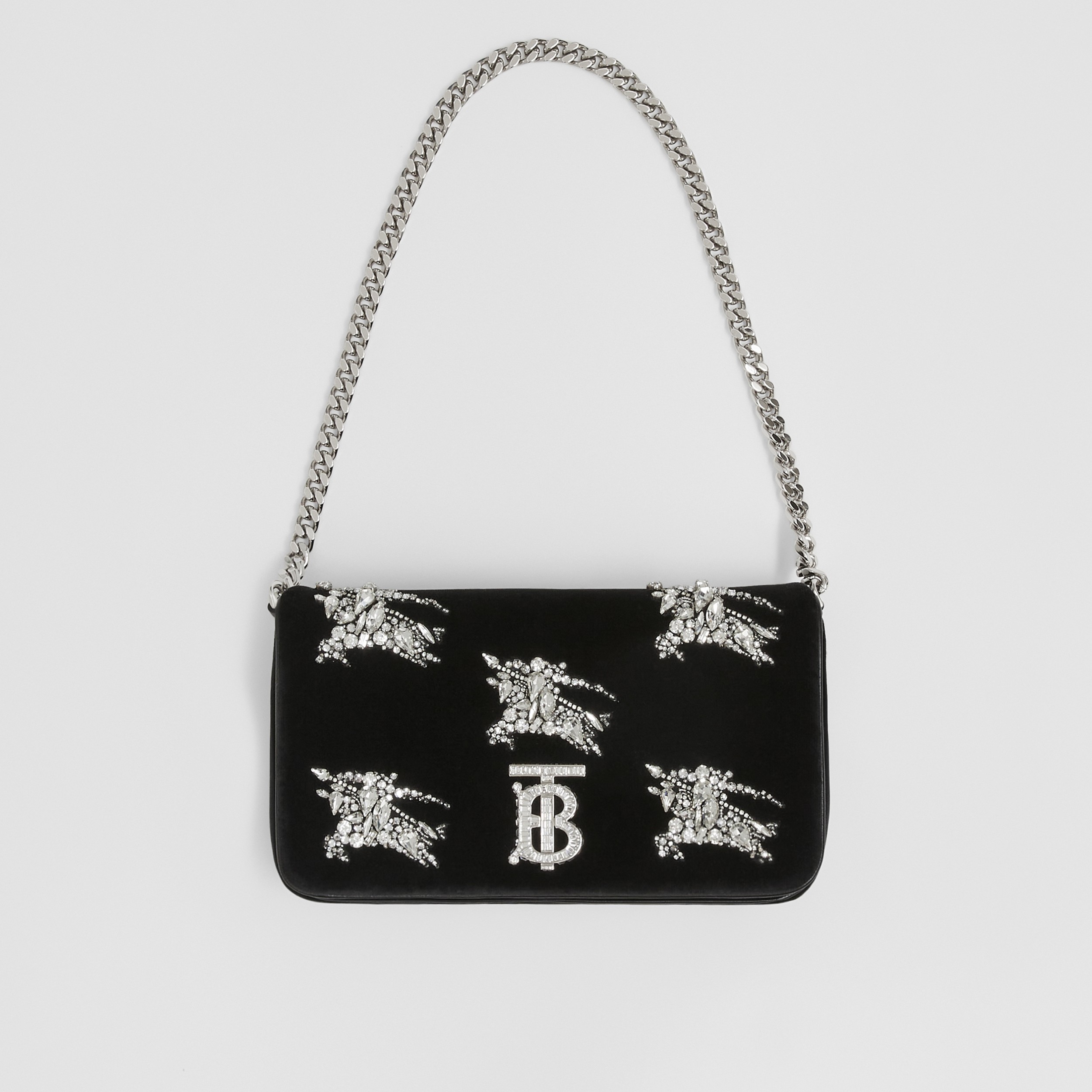 Petit sac Lola en velours avec emblème du Cavalier en cristaux (Noir) - Femme | Site officiel Burberry® - 4