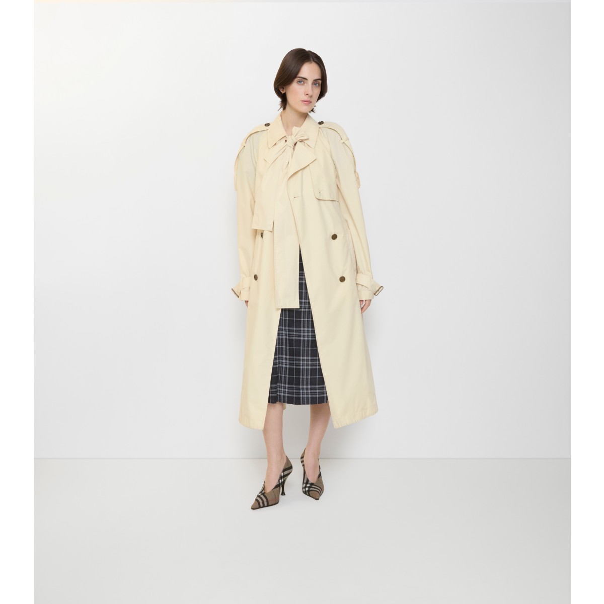  Check Long Canvas Trerose Trench Coat