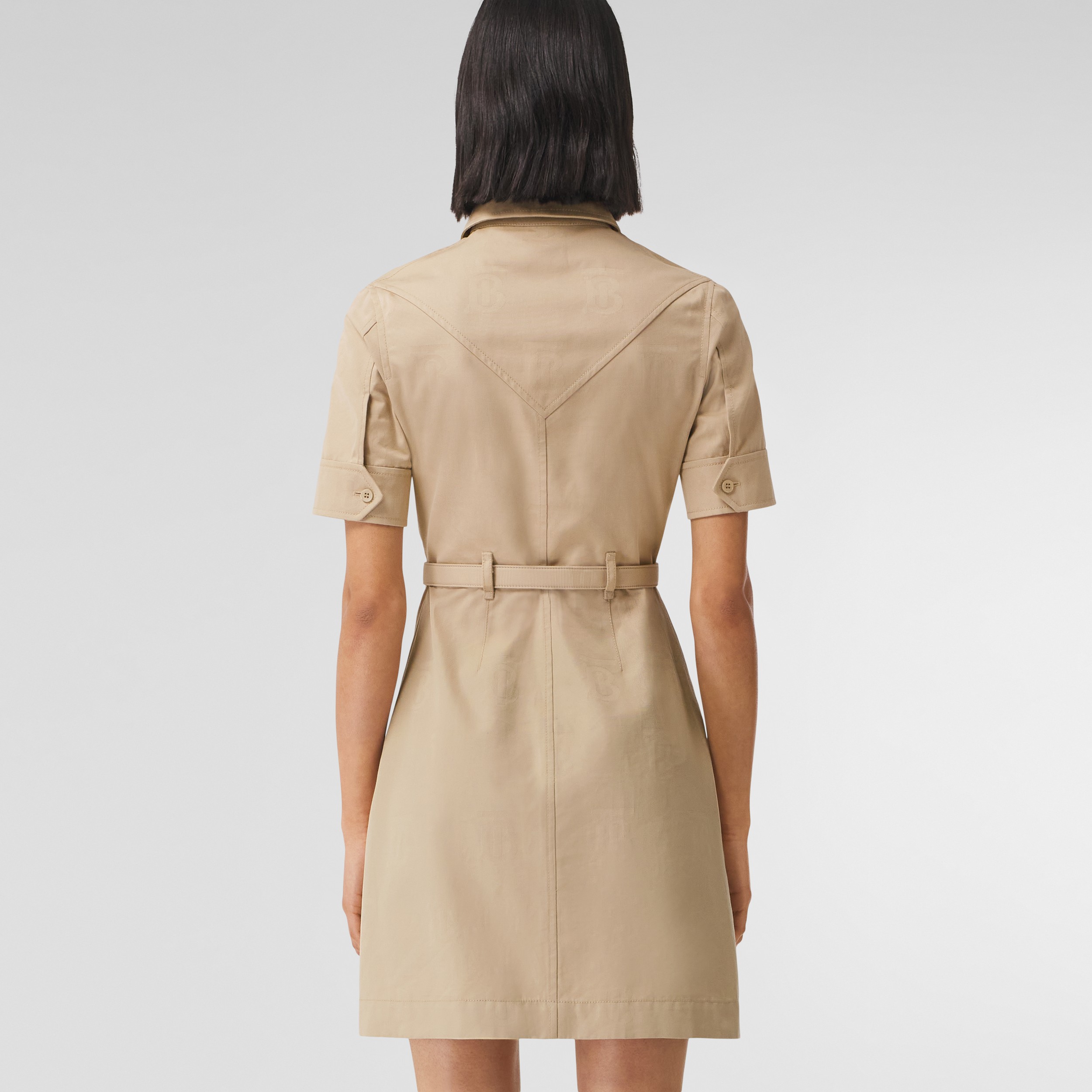 Short-sleeve Monogram Motif Cotton Dress in Soft Fawn - Women | Burberry® Official - 3