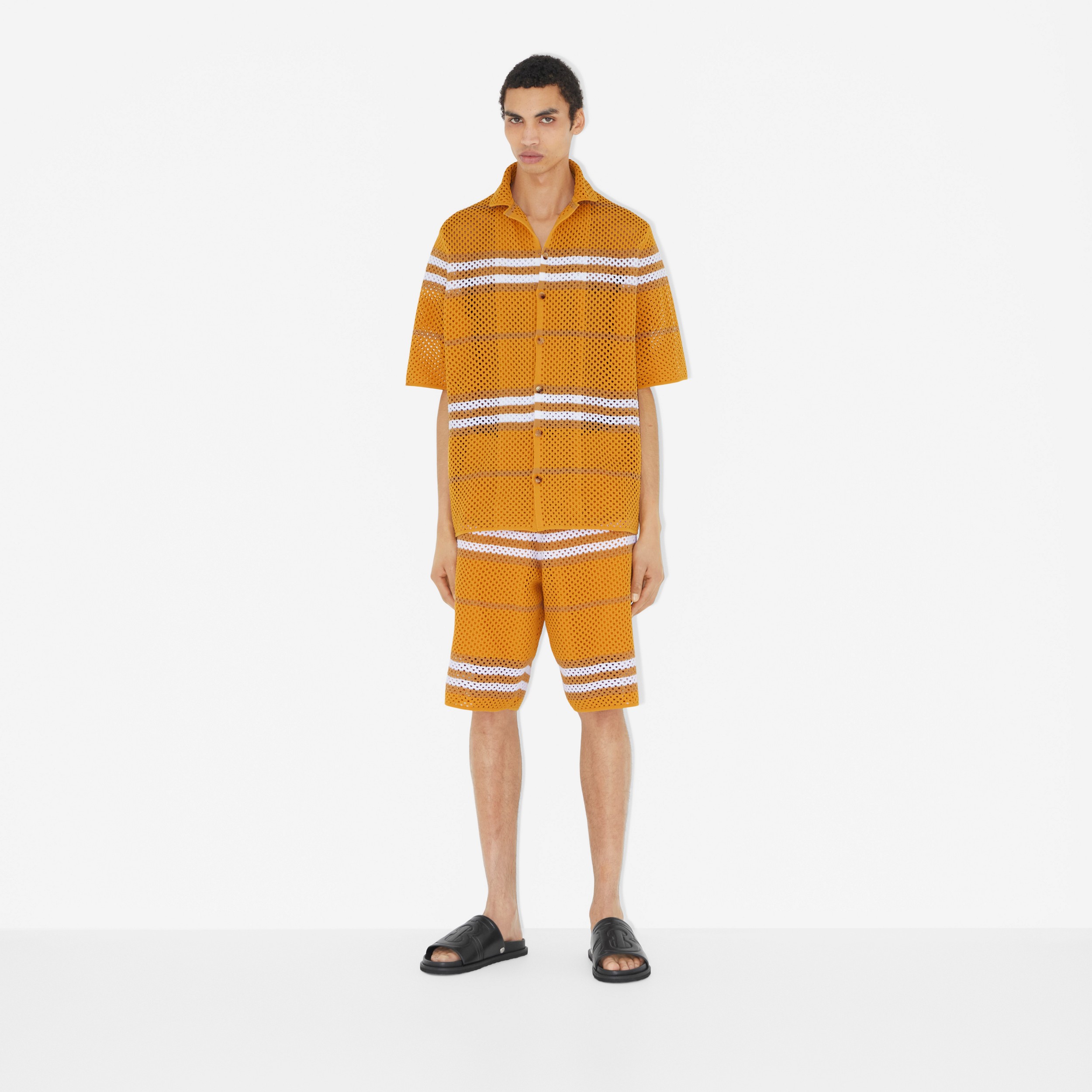 Icon Stripe Pointelle Knit Oversized Shirt in Marigold - Men | Burberry® Official - 2