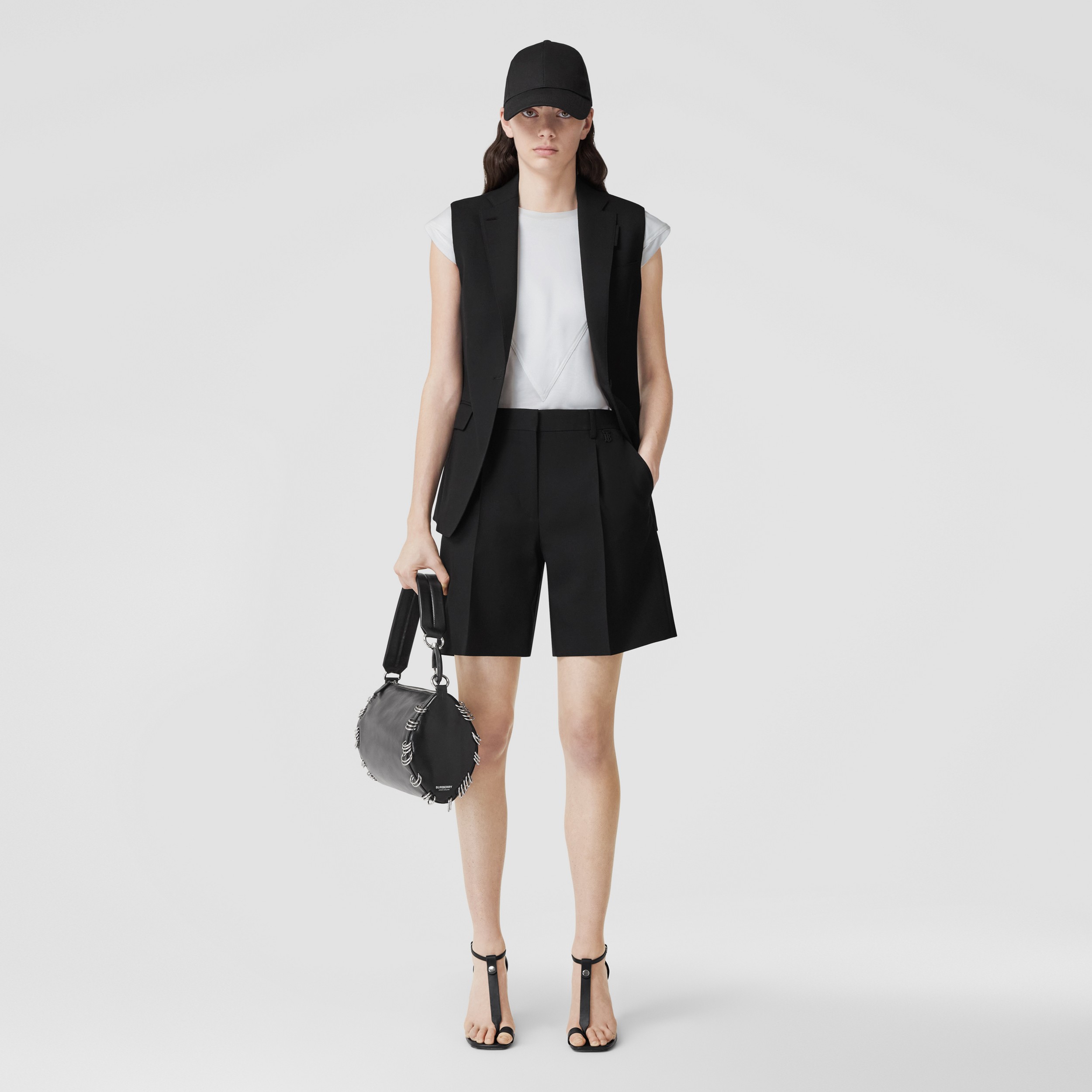 Monogram Motif Wool Tailored Shorts in Black - Women | Burberry® Official - 1