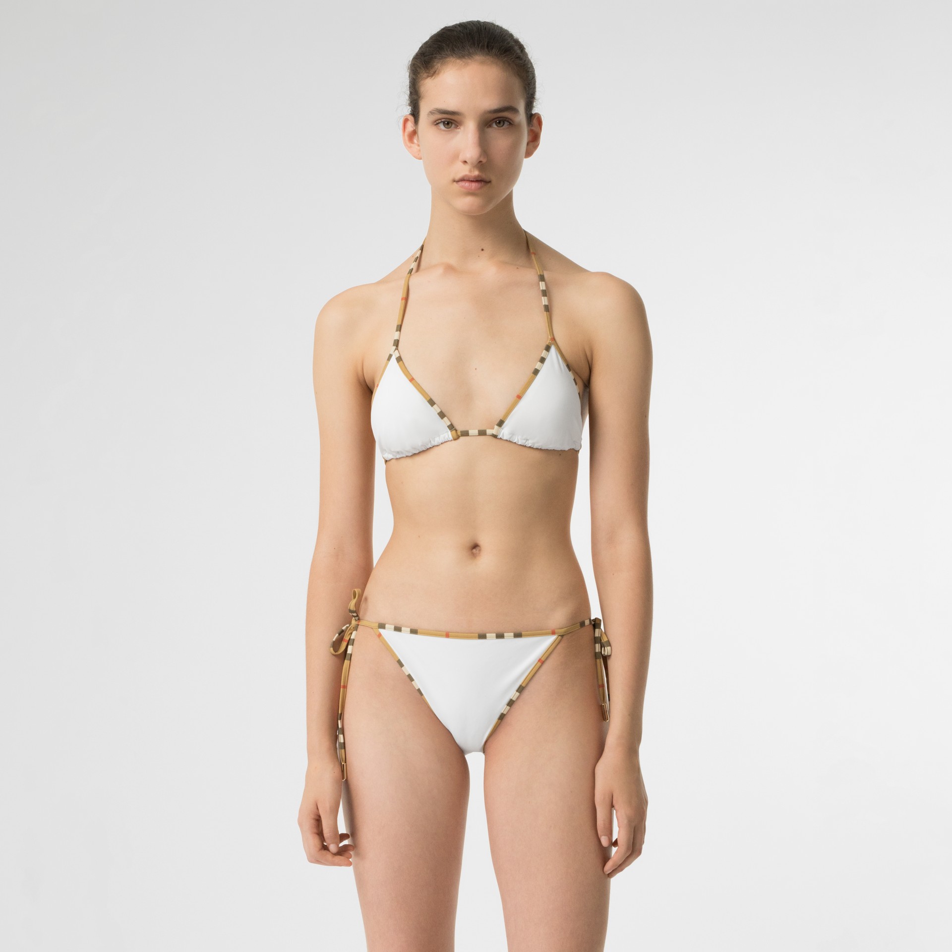 Vintage Check Trim Triangle Bikini in White Women Burberry Canada