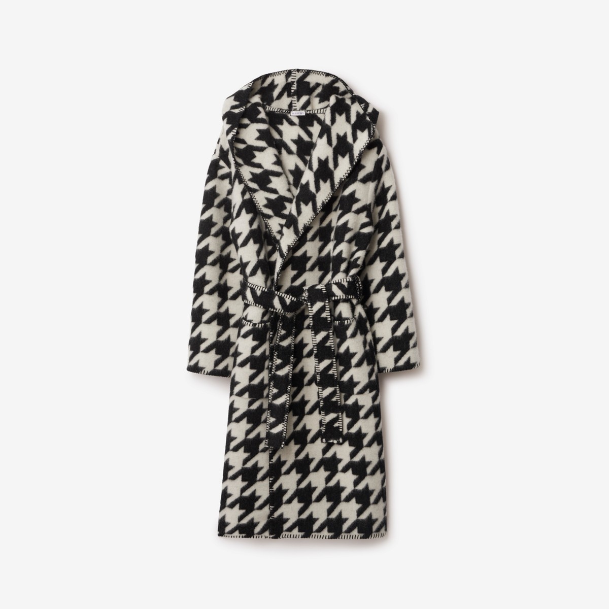 Burberry Houndstooth Wool Robe In Monochrome
