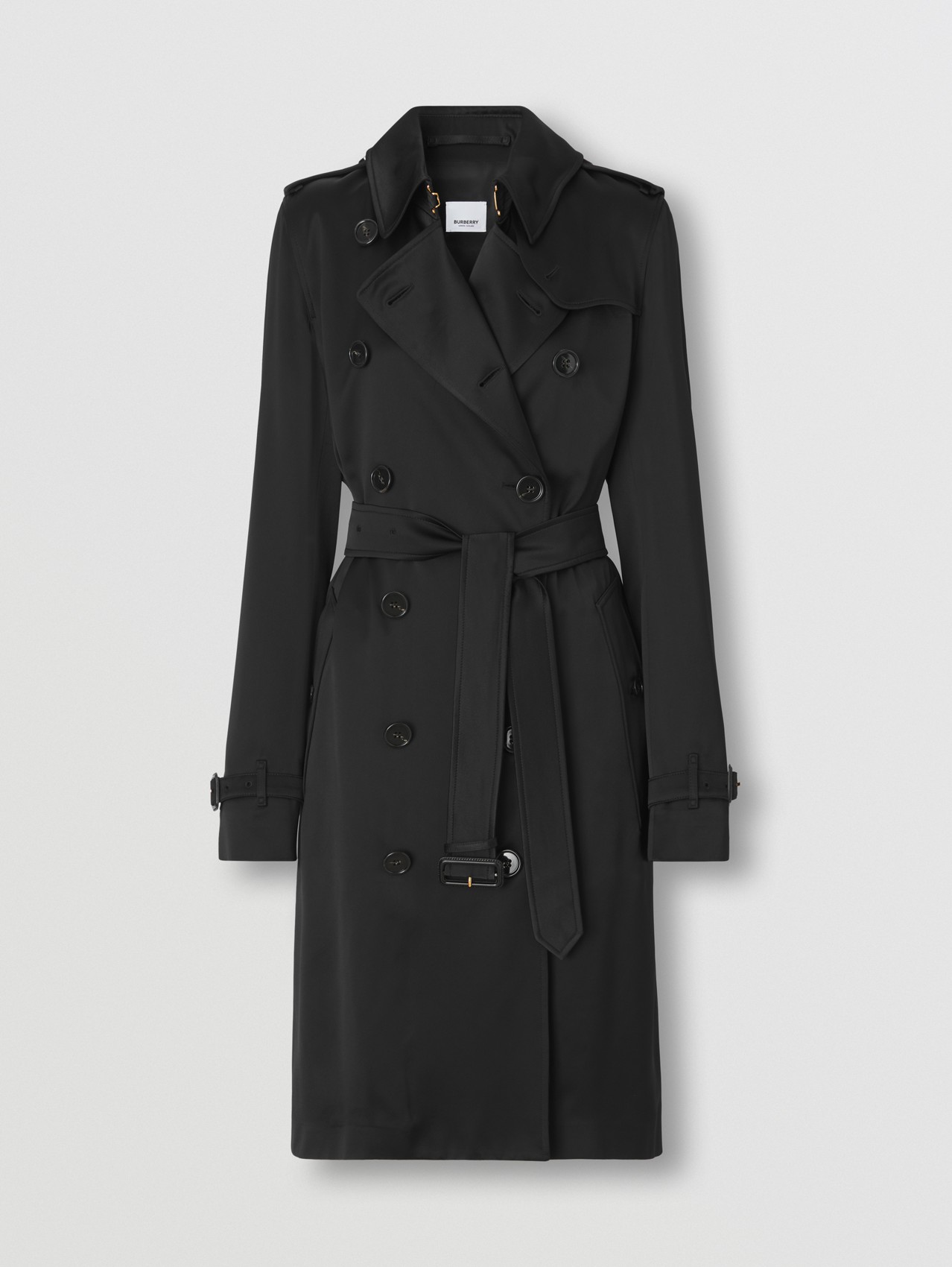 Silk-lined Long Trench Coat in Black