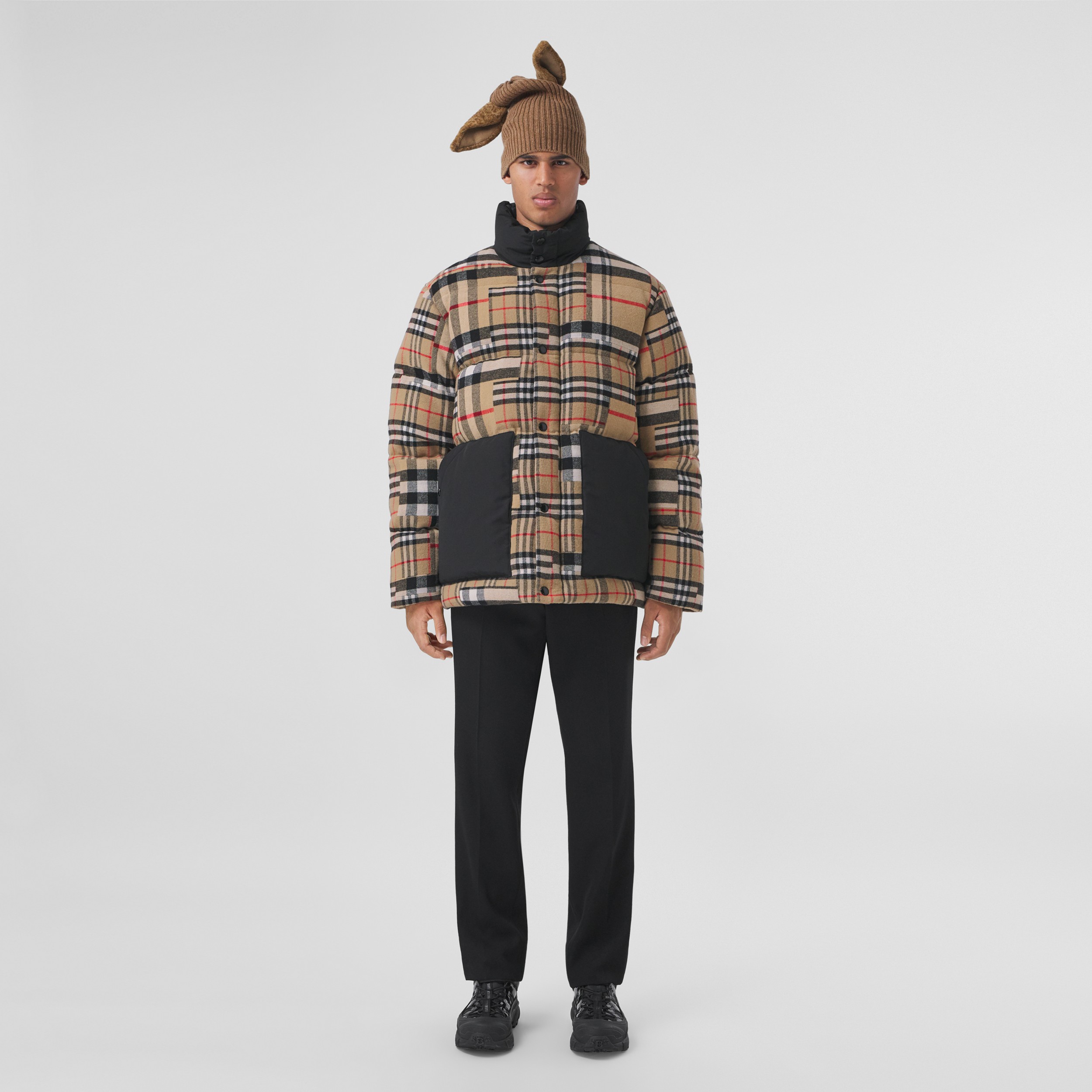 Veste en laine rembourrée check façon patchwork (Beige D'archive) - Homme | Site officiel Burberry® - 1
