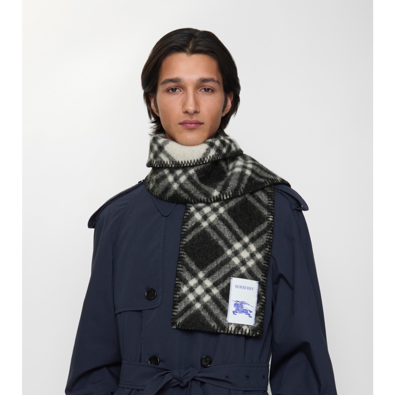 Narrow Check Wool Scarf