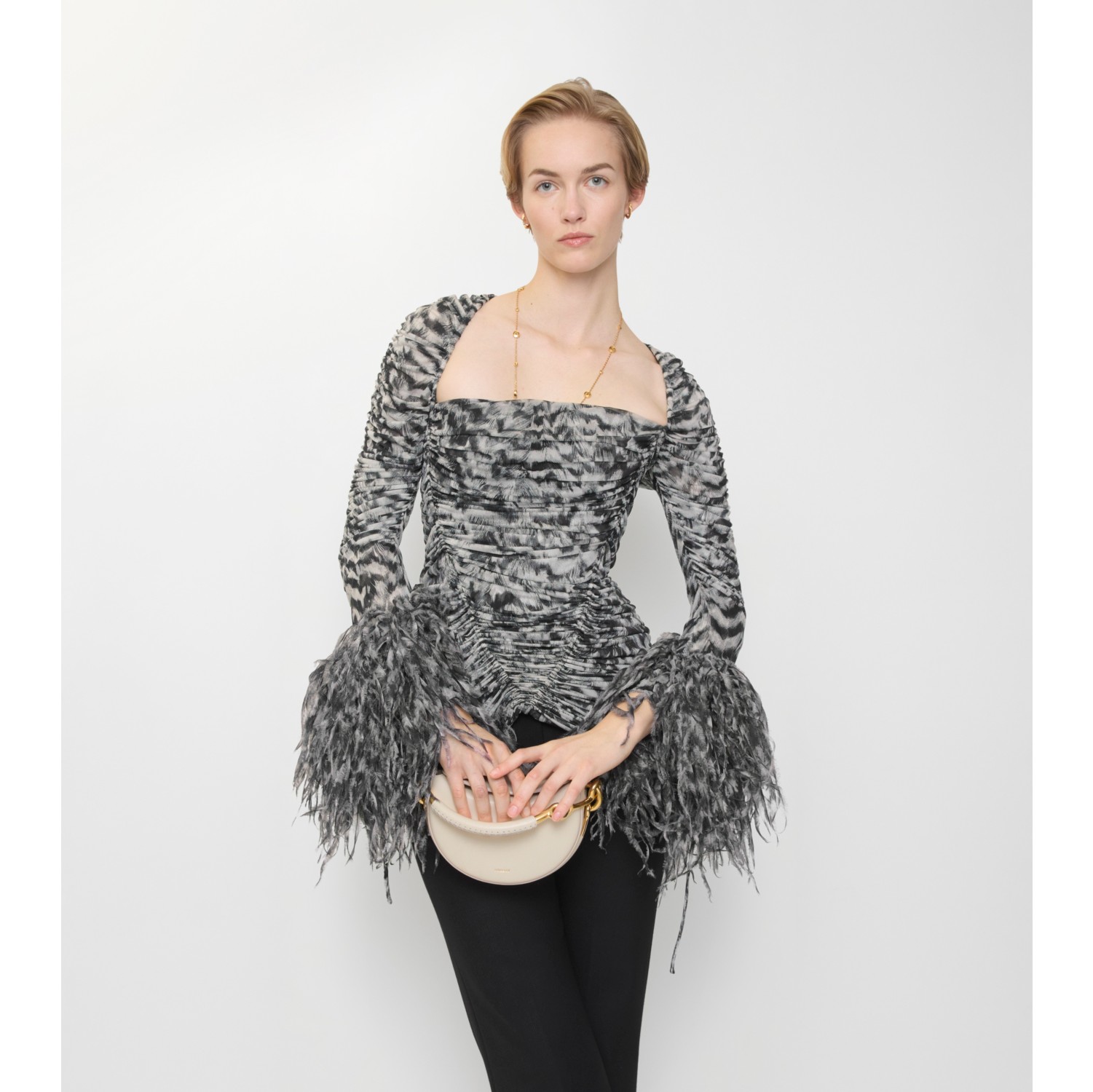 Pheasant Print Viscose Gathered Top