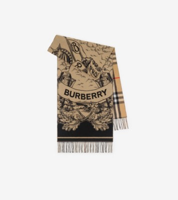 バーバリー（BURBERRY)リバーシブル EKD カシミアスカーフ Wide Reversible EKD Cashmere Scarf in Archive beige | Burberry