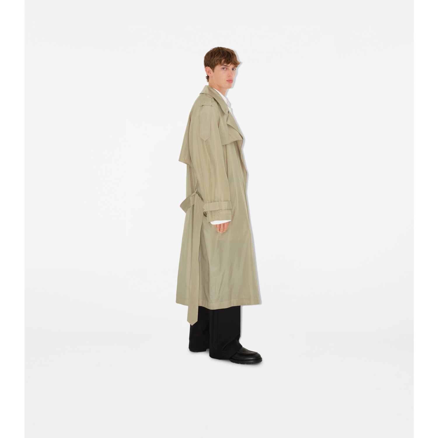 Long Silk Trench Coat in Beige Men Burberry Official