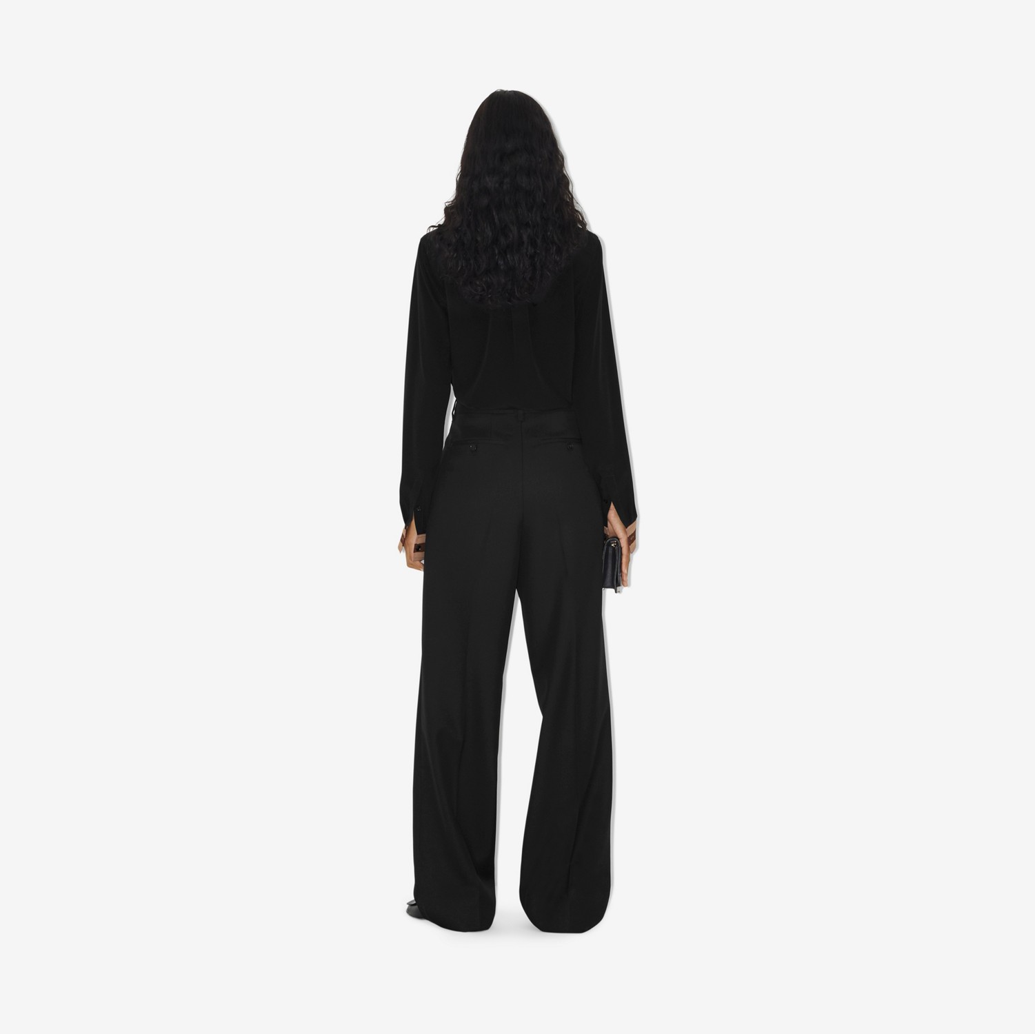 체크 트리밍 실크 셔츠 (블랙) - 여성 | Burberry®