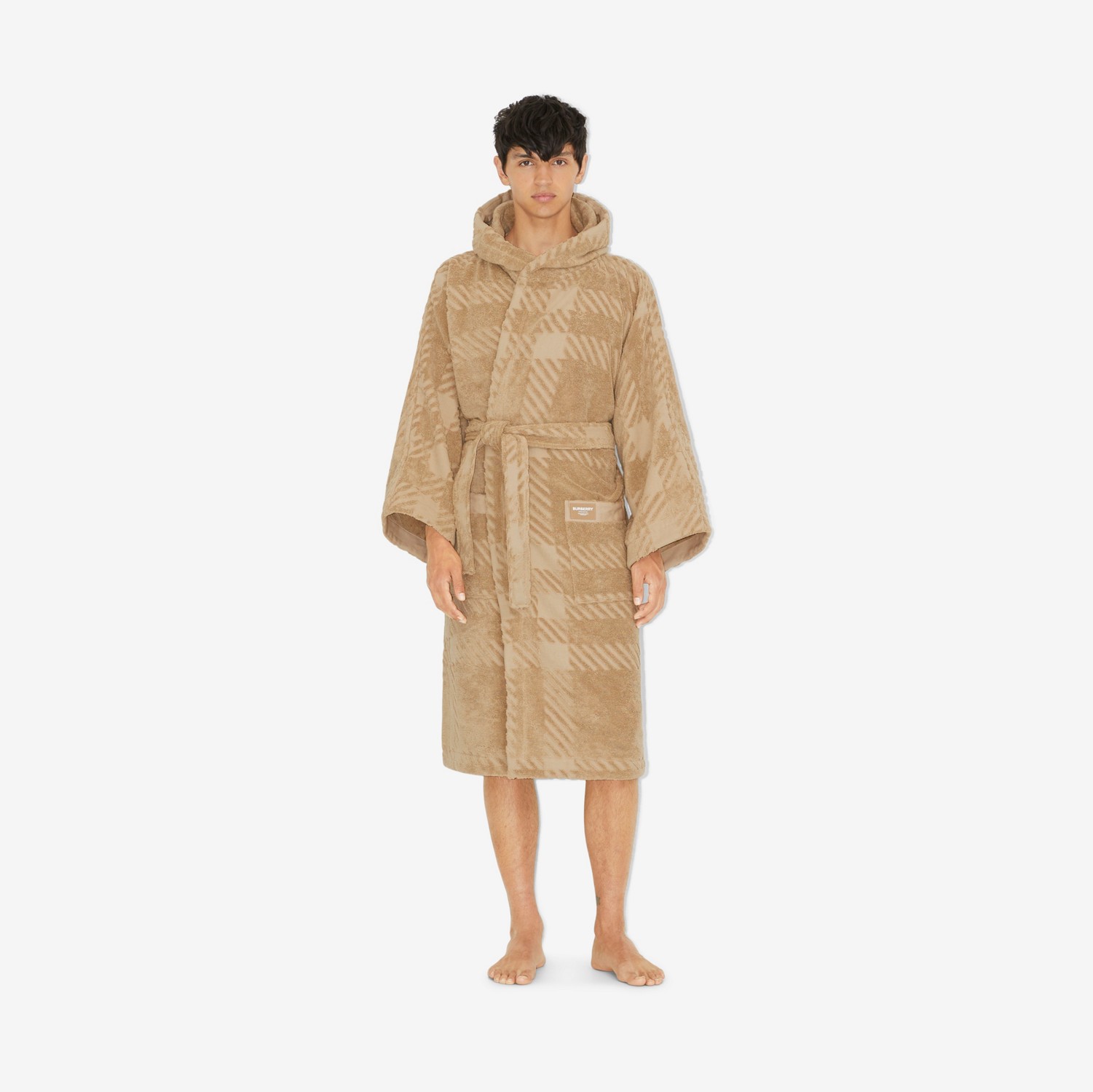 Robe com capuz de algodão Check em jacquard (Bege Clássico) | Burberry® oficial