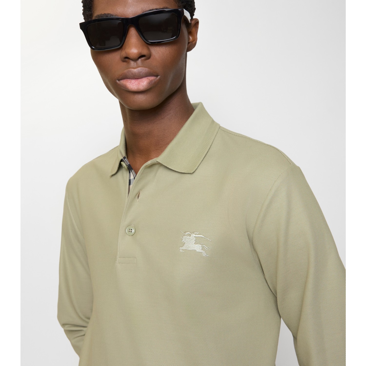 Long-sleeve Cotton Polo Shirt in Glade green - Men | Burberry® Official
