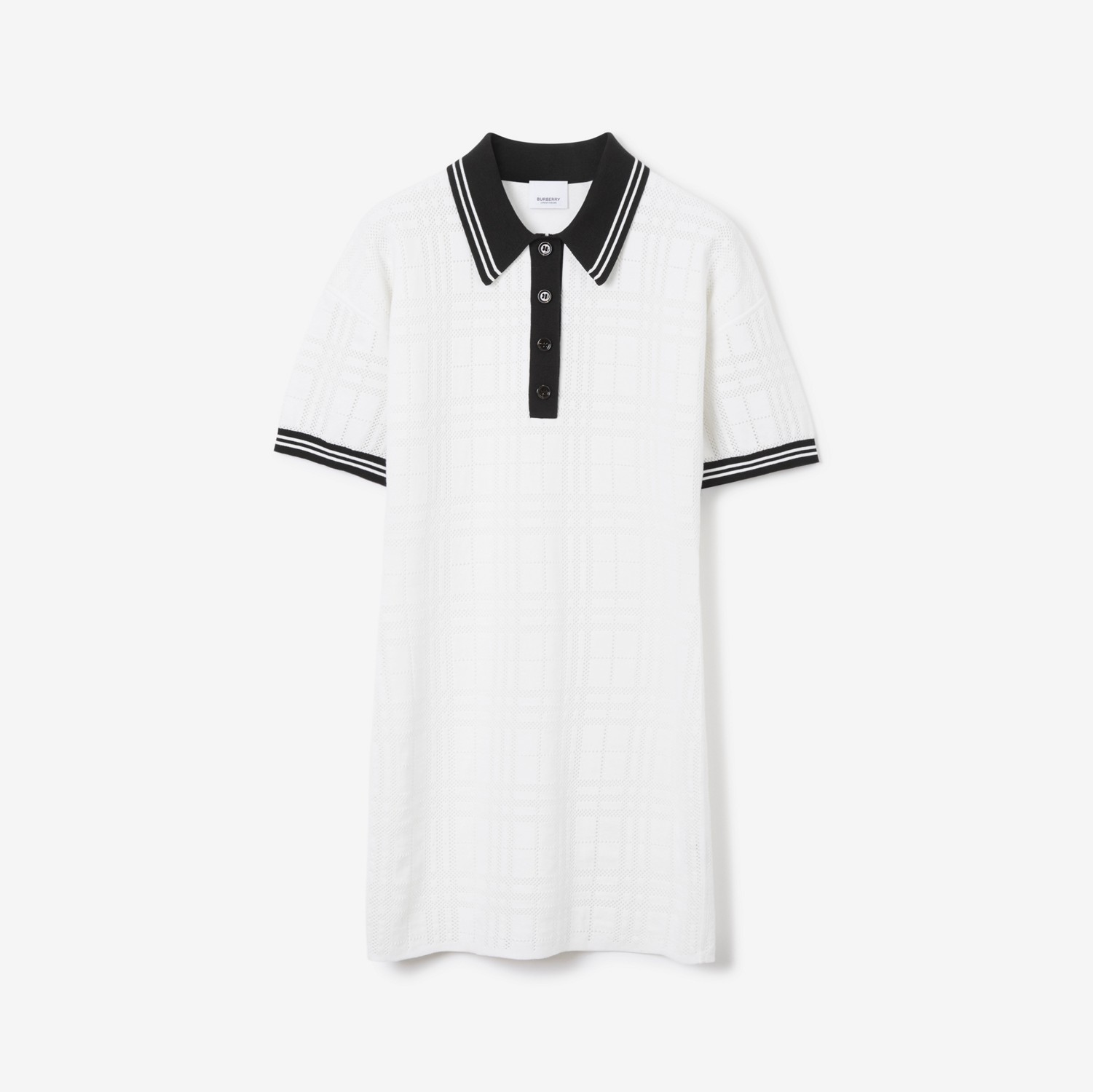 Check Technical Cotton Polo Shirt Dress in White - Women | Burberry® Official