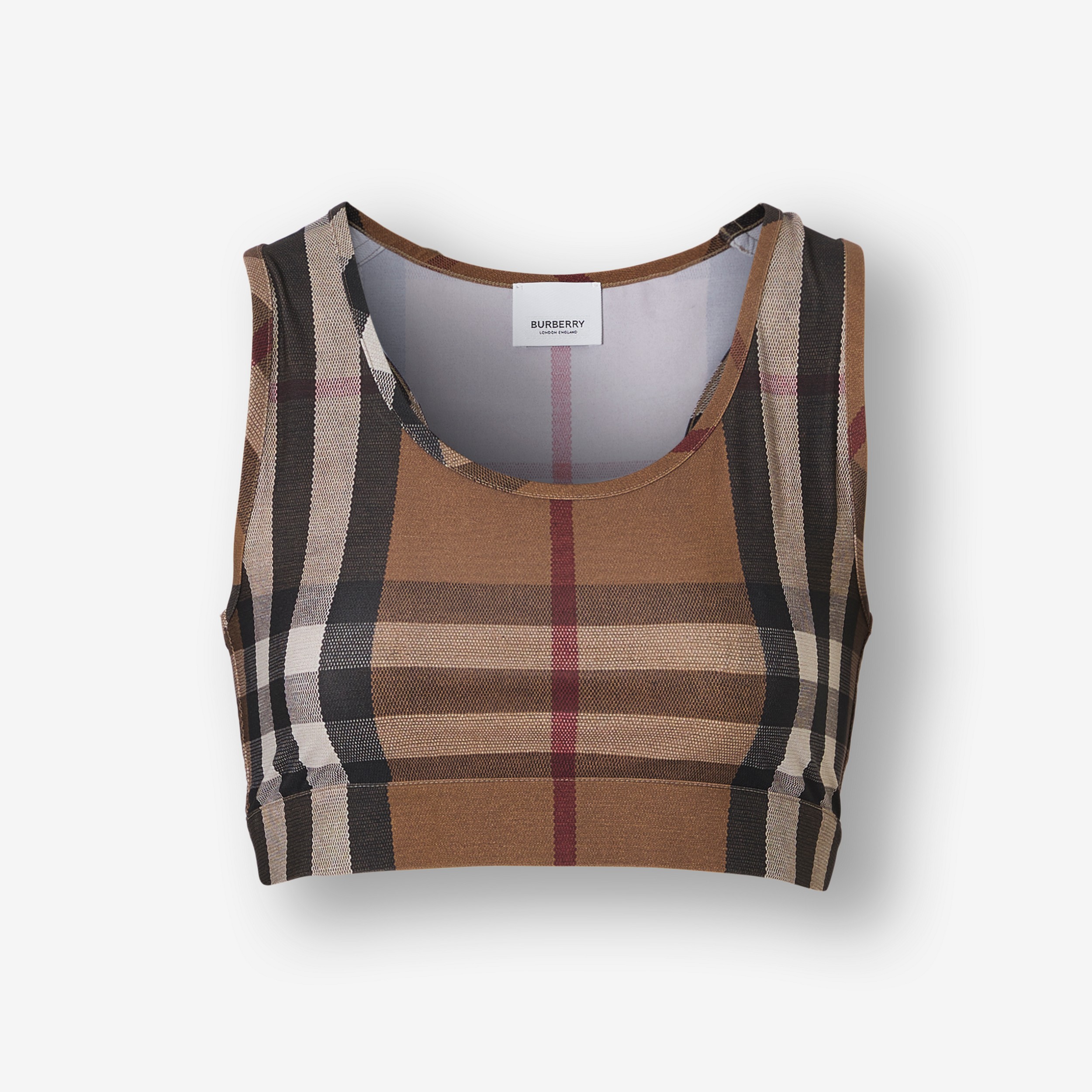 Check Stretch Jersey Cropped Top in Birch Brown - Women | Burberry® Official