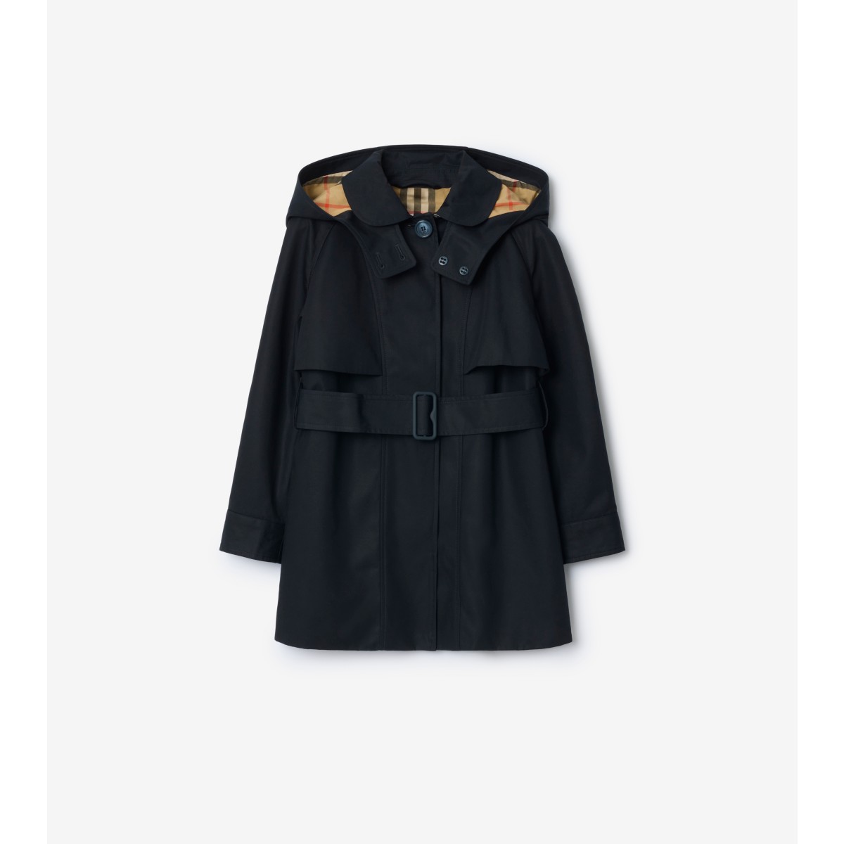 Burberry Hooded Belted Trench Coat In Black