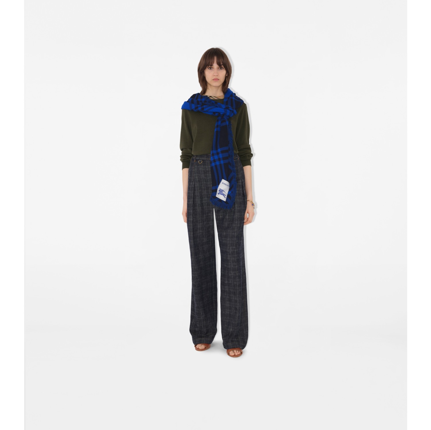 Wide Check Wool Silk Scarf