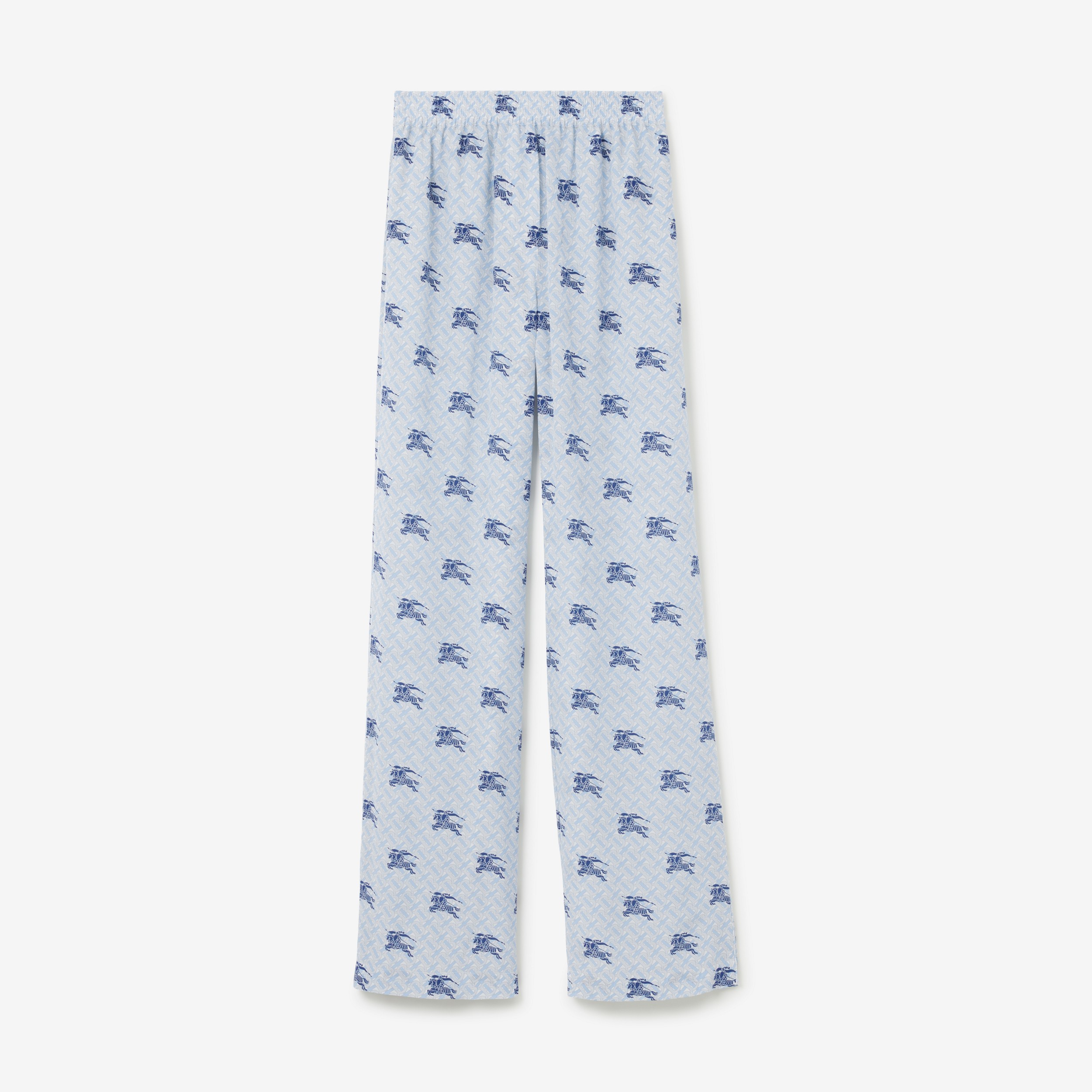 Calças estilo pantalona de seda com estampa EKD e monograma (Azul-marinho) - Mulheres | Burberry® oficial - 1