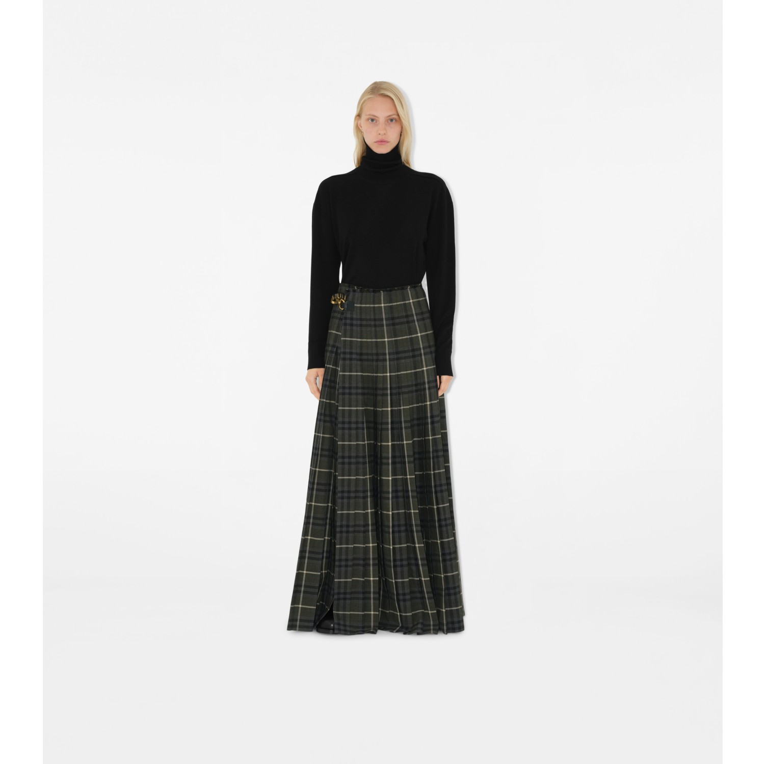 Check Wool Blend Maxi Kilt in Marsh Women Burberry Official